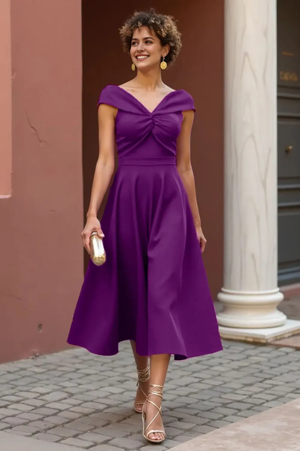 Fuchsia Off The Shoulder A Line Mother Of The Bride Dress ﻿