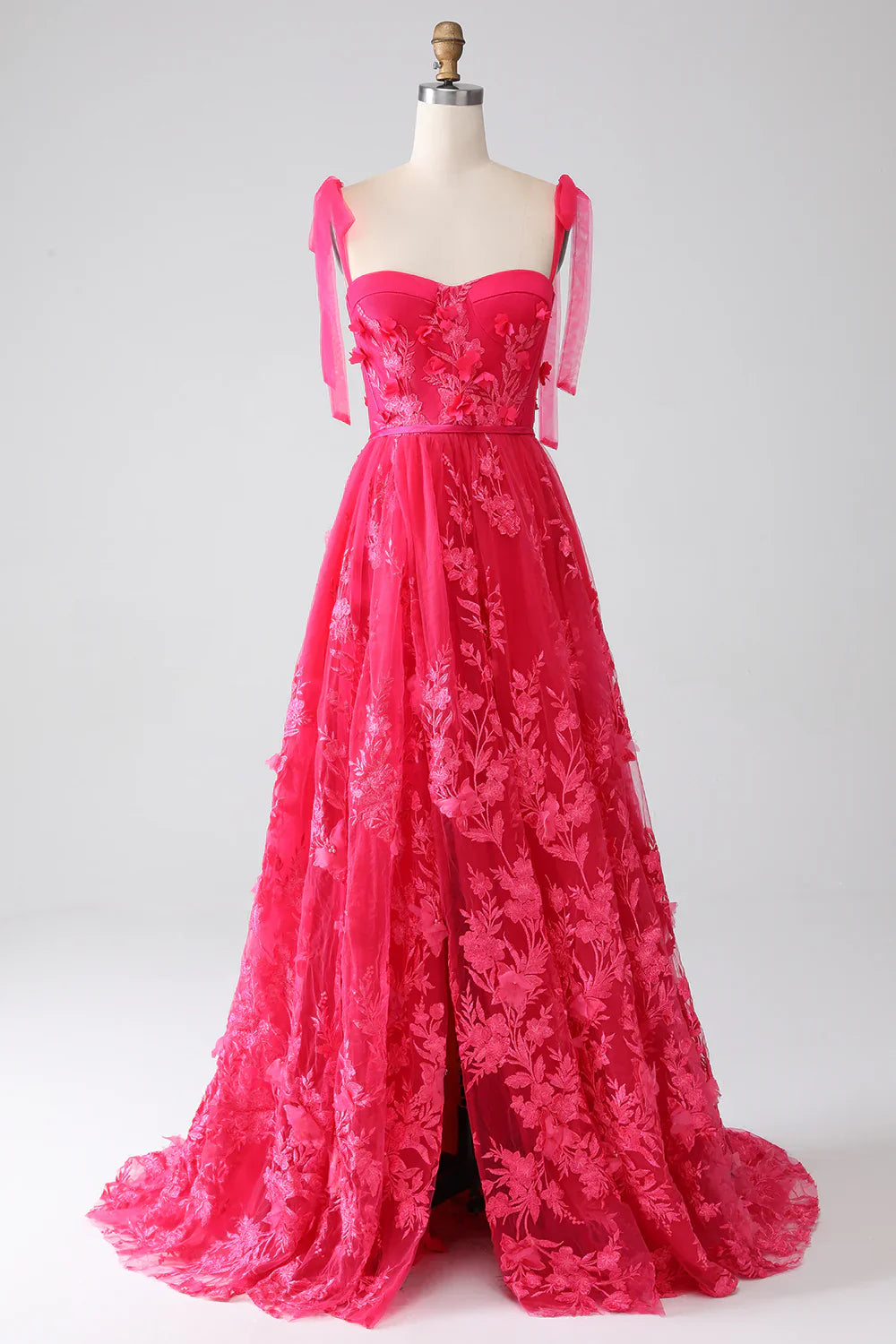 DingJiDress A-Line Spaghetti Straps Fuchsia Long Prom Dress with Slit
