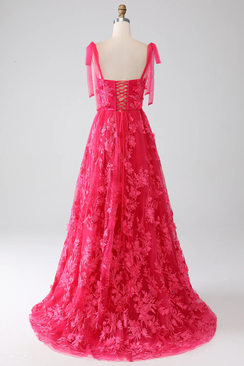 DingJiDress A-Line Spaghetti Straps Fuchsia Long Prom Dress with Slit
