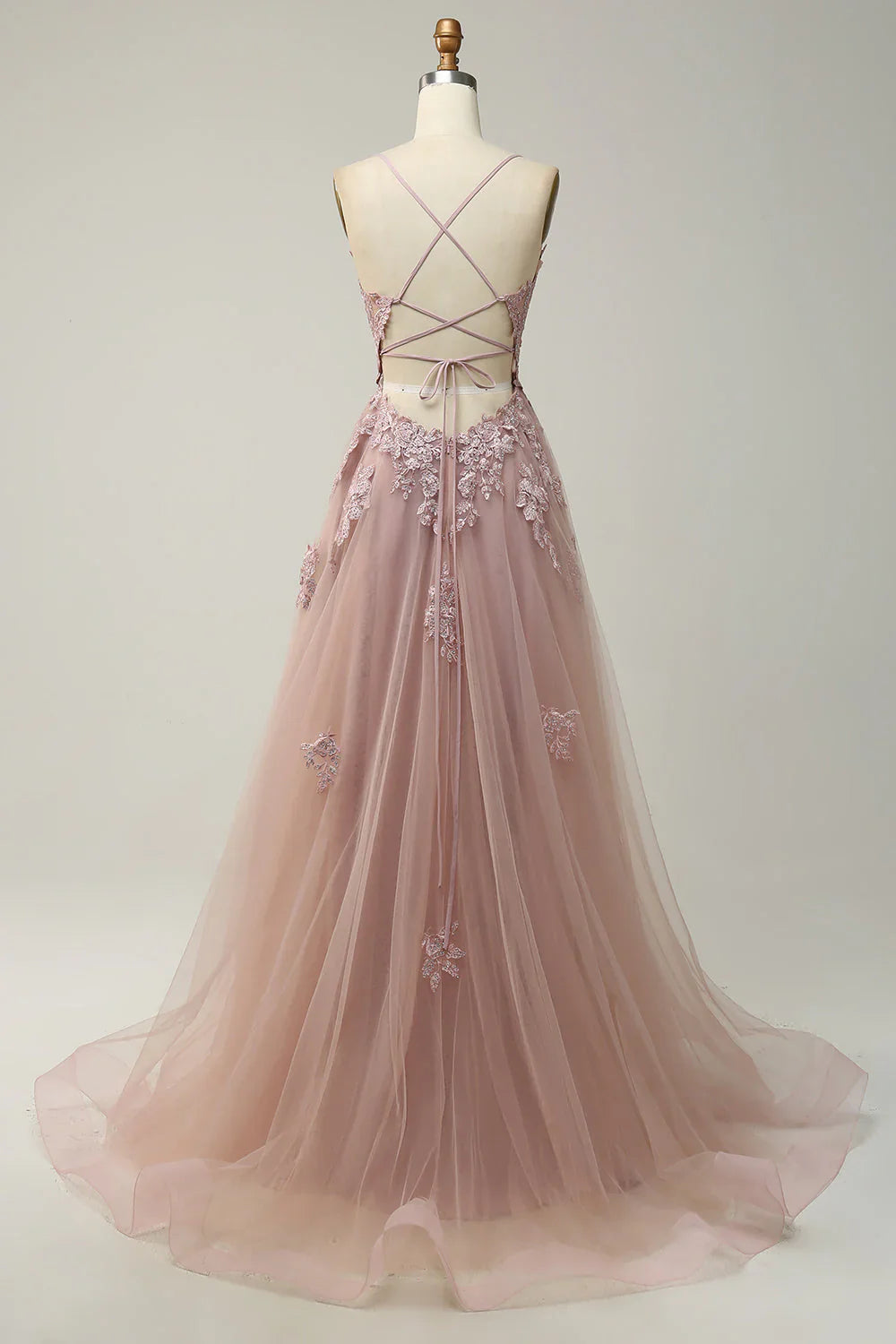 DingJiDress Blush A Line Wedding Guest Dresses Spaghetti Straps Long Prom Dress with Appliques