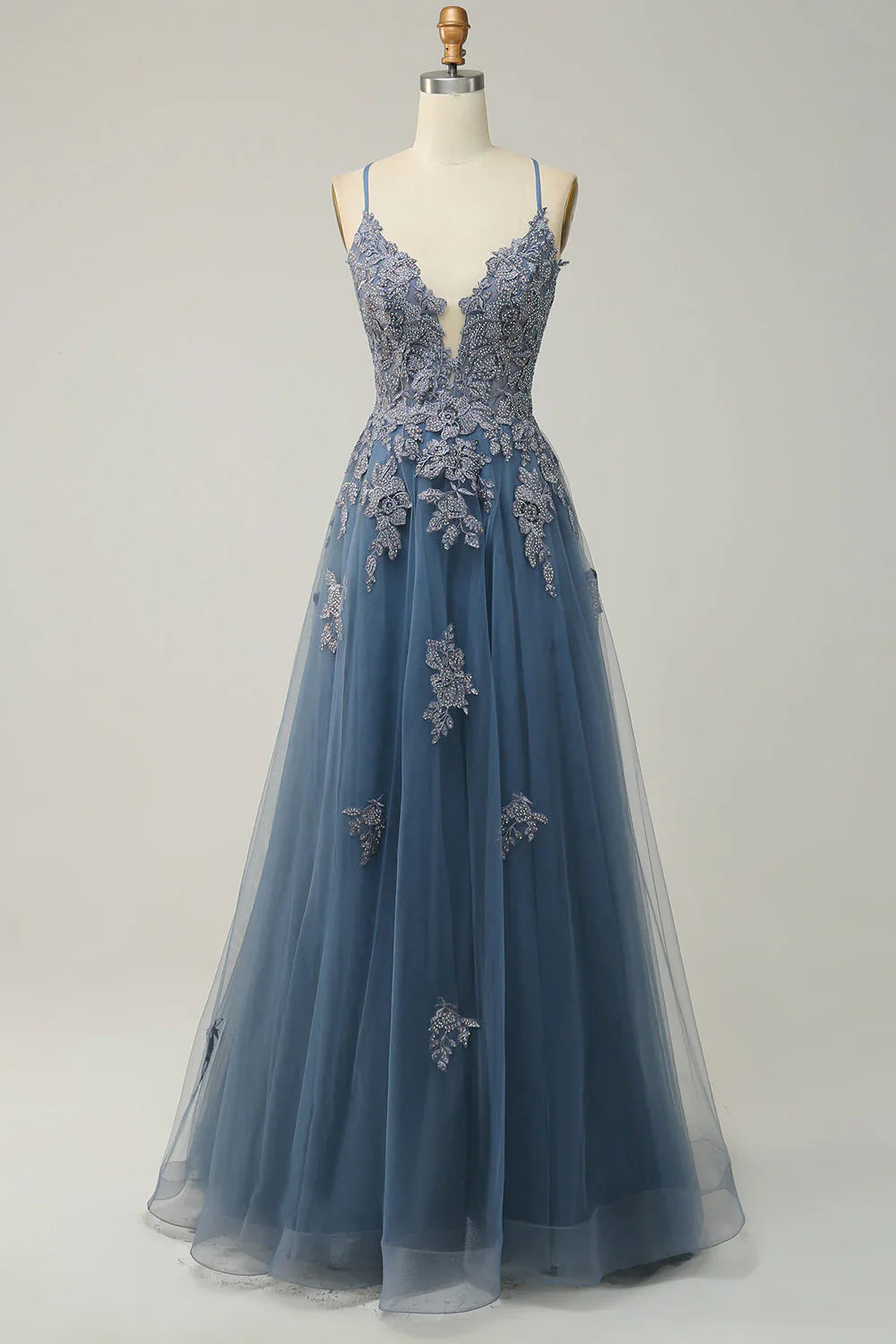 DingJiDress Blush A Line Wedding Guest Dresses Spaghetti Straps Long Prom Dress with Appliques