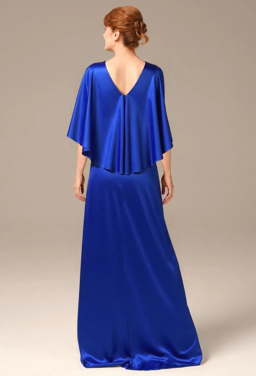 Glamorous A-Line Deep V Neck Cape Sleeve Zipper Back Floor-Length Mother Of The Bride Dresses