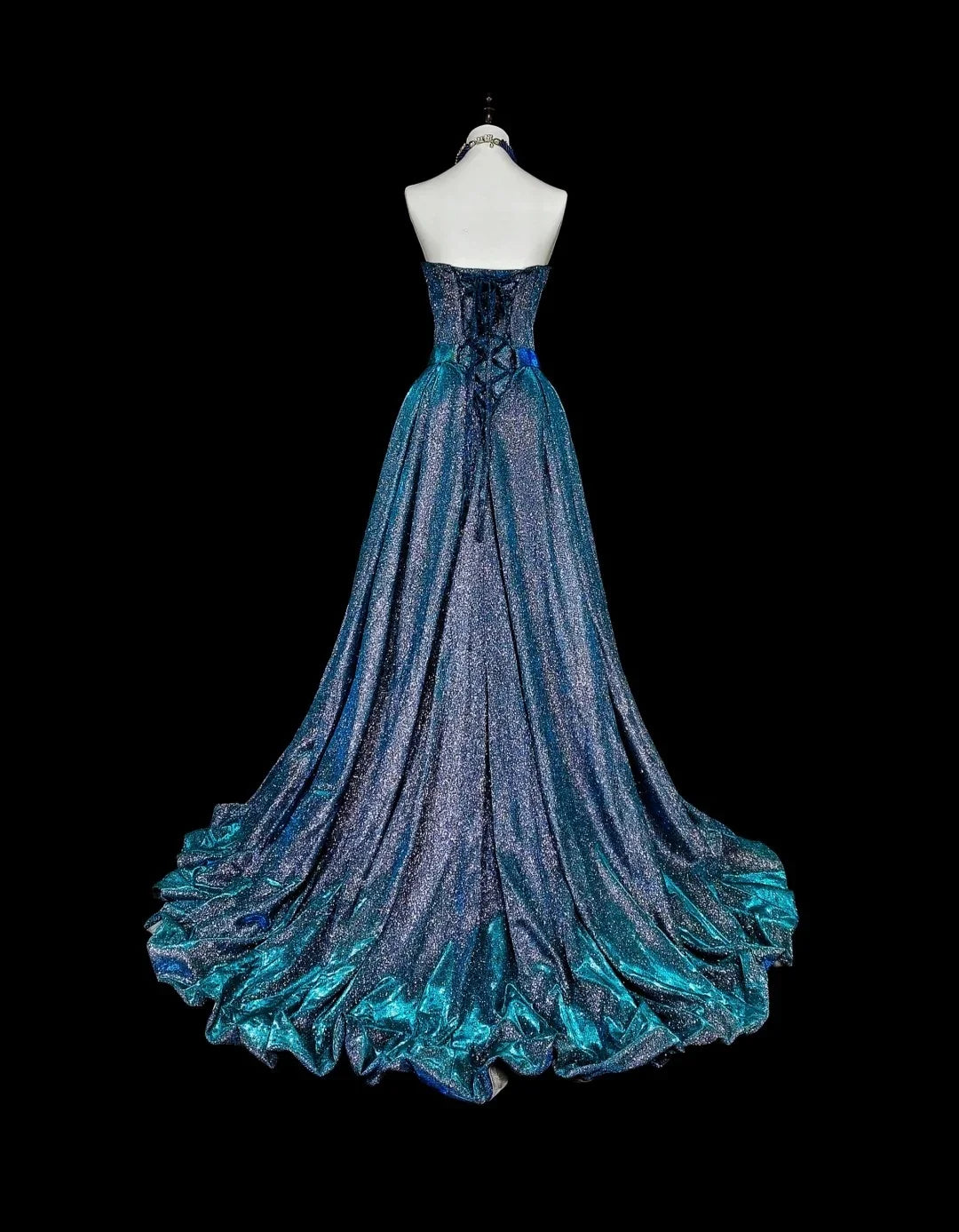 Glamorous A-Line Strapless Glitter Teal Blue Maxi Prom Dress