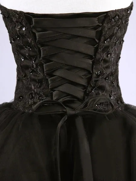 Glamorous Ball-Gown Sweetheart Lace Beaded Black Mini Homecoming Dress