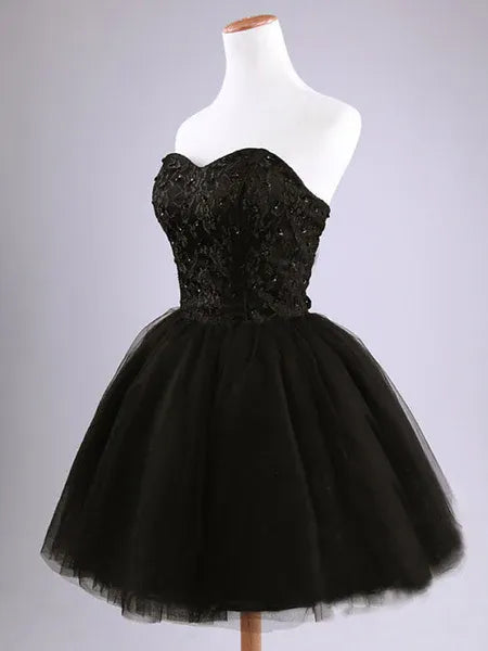 Glamorous Ball-Gown Sweetheart Lace Beaded Black Mini Homecoming Dress