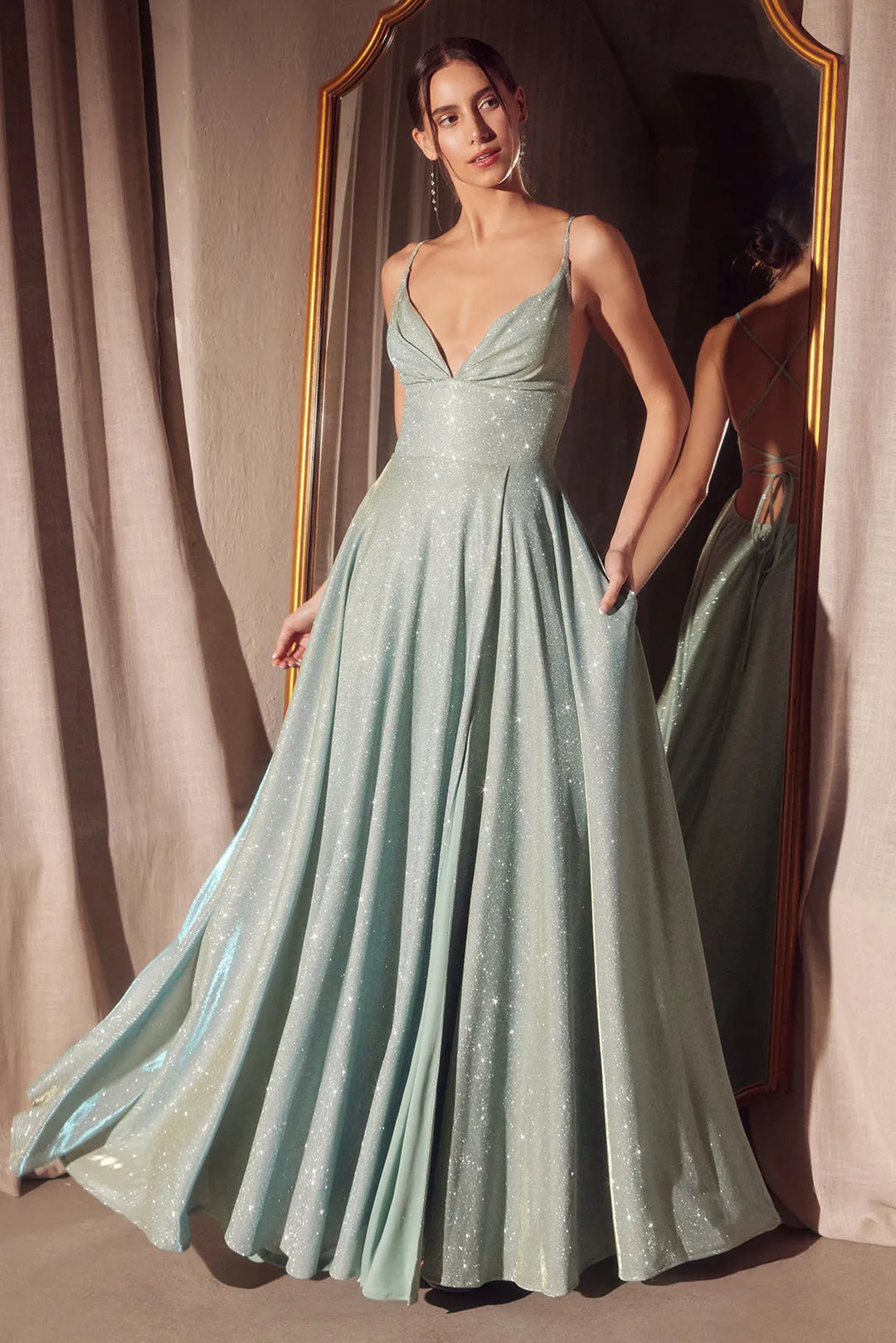 Glamorous Black Glittery Prom Dress with Deep V - Neckline Thin Straps and Flowy A - Line Skirt for Formal Evening Events