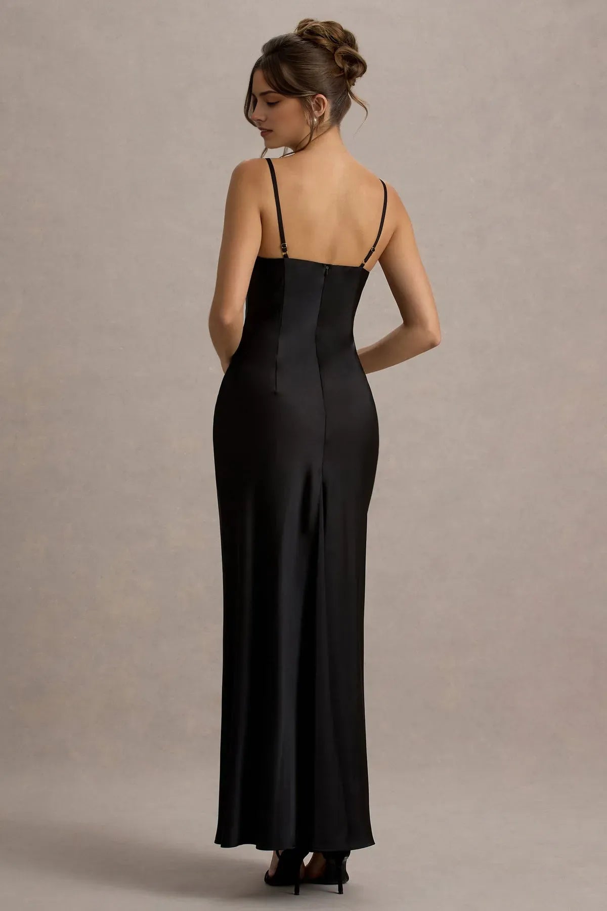 Glamorous Black Satin Cowl Neck Prom Dresses with Thin Straps  A Perfect Blend of Elegance and Allure for Formal Evenings