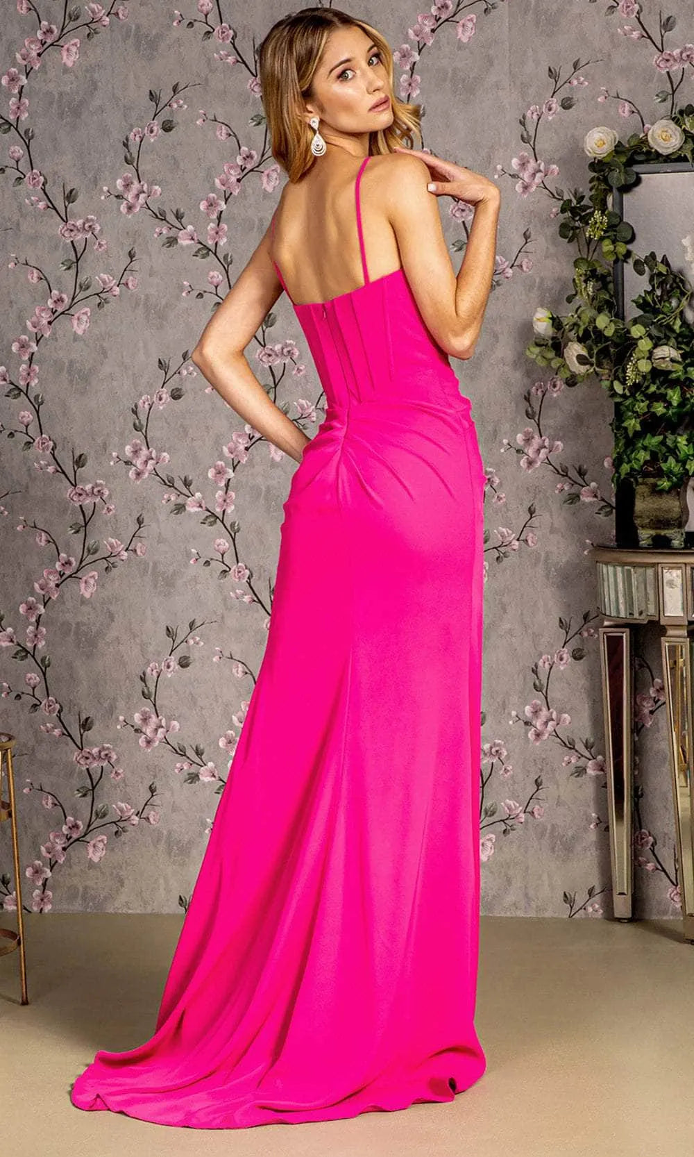 Glamorous Black Satin Evening Dress with Spaghetti Straps Bow Accent Corset Style Bodice and High Side Slit for Formal Occasions