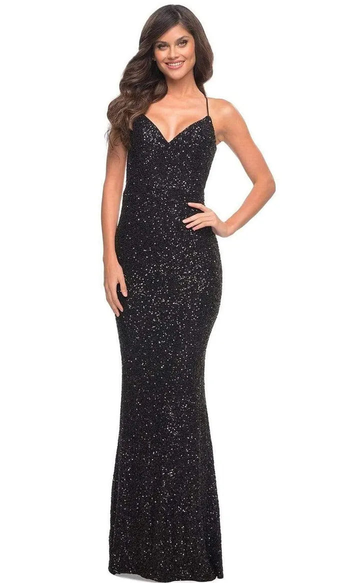 Glamorous Black Sequin Embellished Mesh Prom Dresses with Spaghetti Straps and Mermaid Silhouette for Formal Occasions