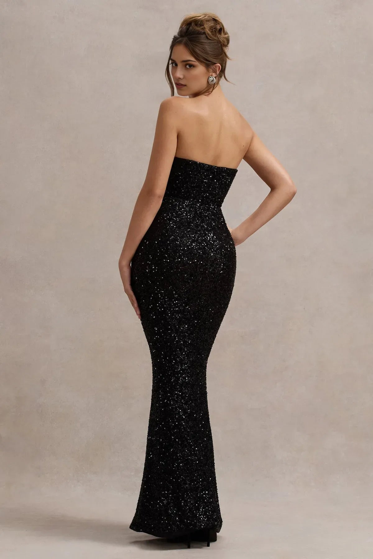 Glamorous Black Strapless Sequin Mermaid Prom Dresses with High Thigh Slit A Sparkling Masterpiece