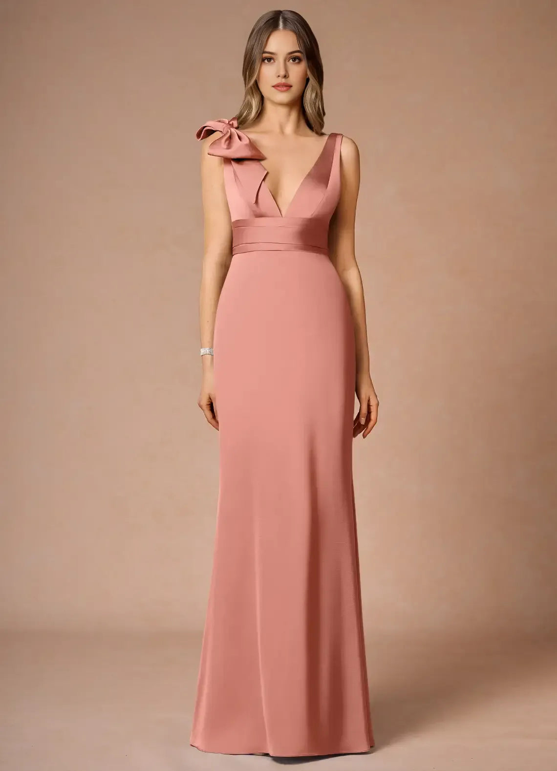 Glamorous Blush Pink Prom Dresses Deep V - Neck One - Shoulder Bow Detail and Figure - Hugging Fit for Memorable Evenings