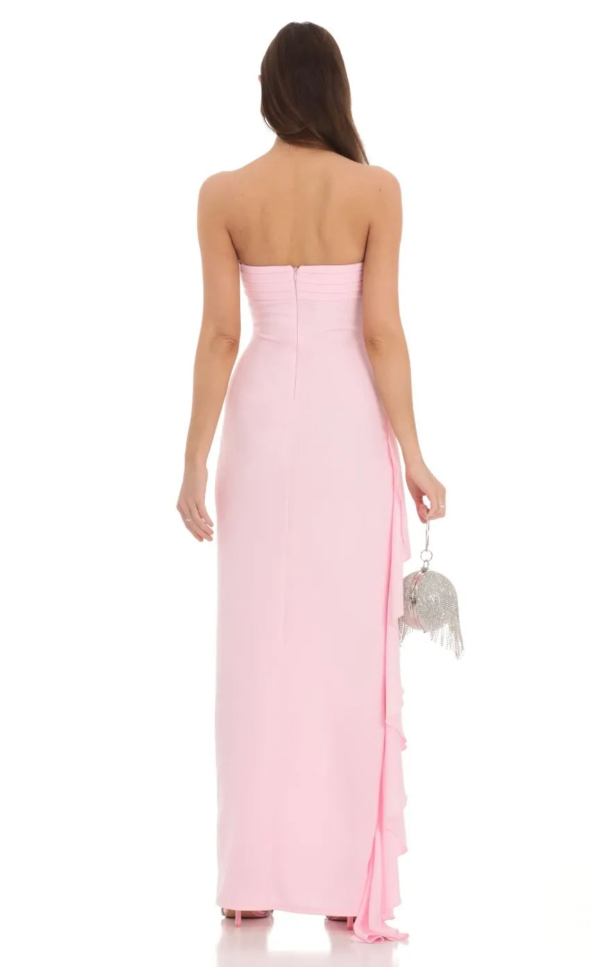 Glamorous Blush Pink Strapless Prom Dresses Ruched Detailing High Slit Design Column Fit Modern Elegance for Unforgettable Nights