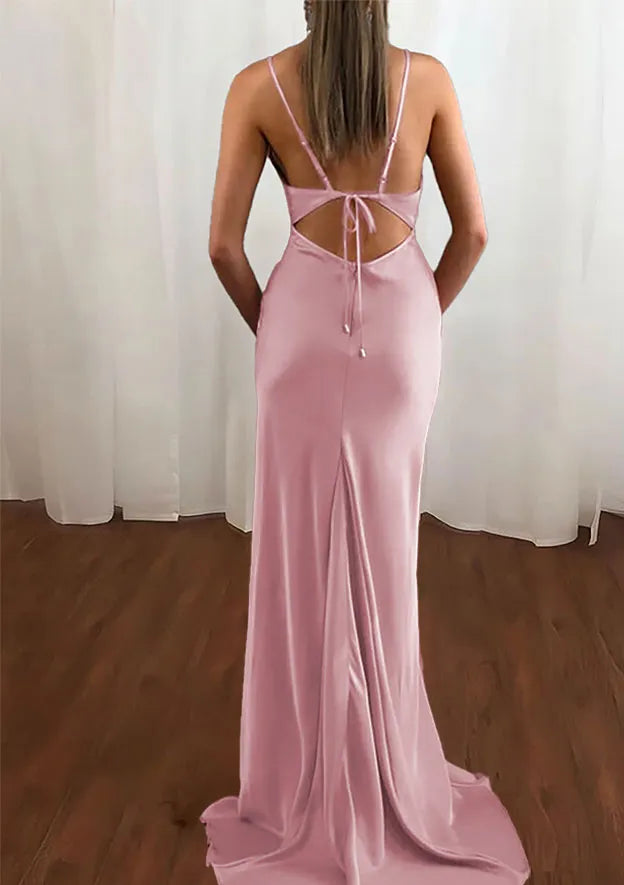 Glamorous Blush Satin Cowl Neck Prom Gown A Perfect Blend of Sexiness and Elegance