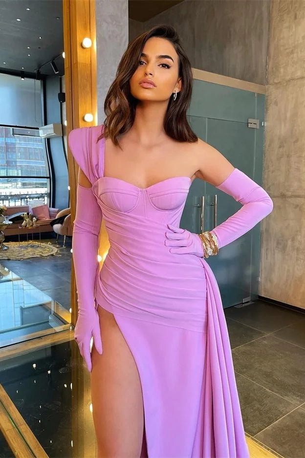 Glamorous Bodycon One-Shoulder Draped Lilac Maxi Party Dress