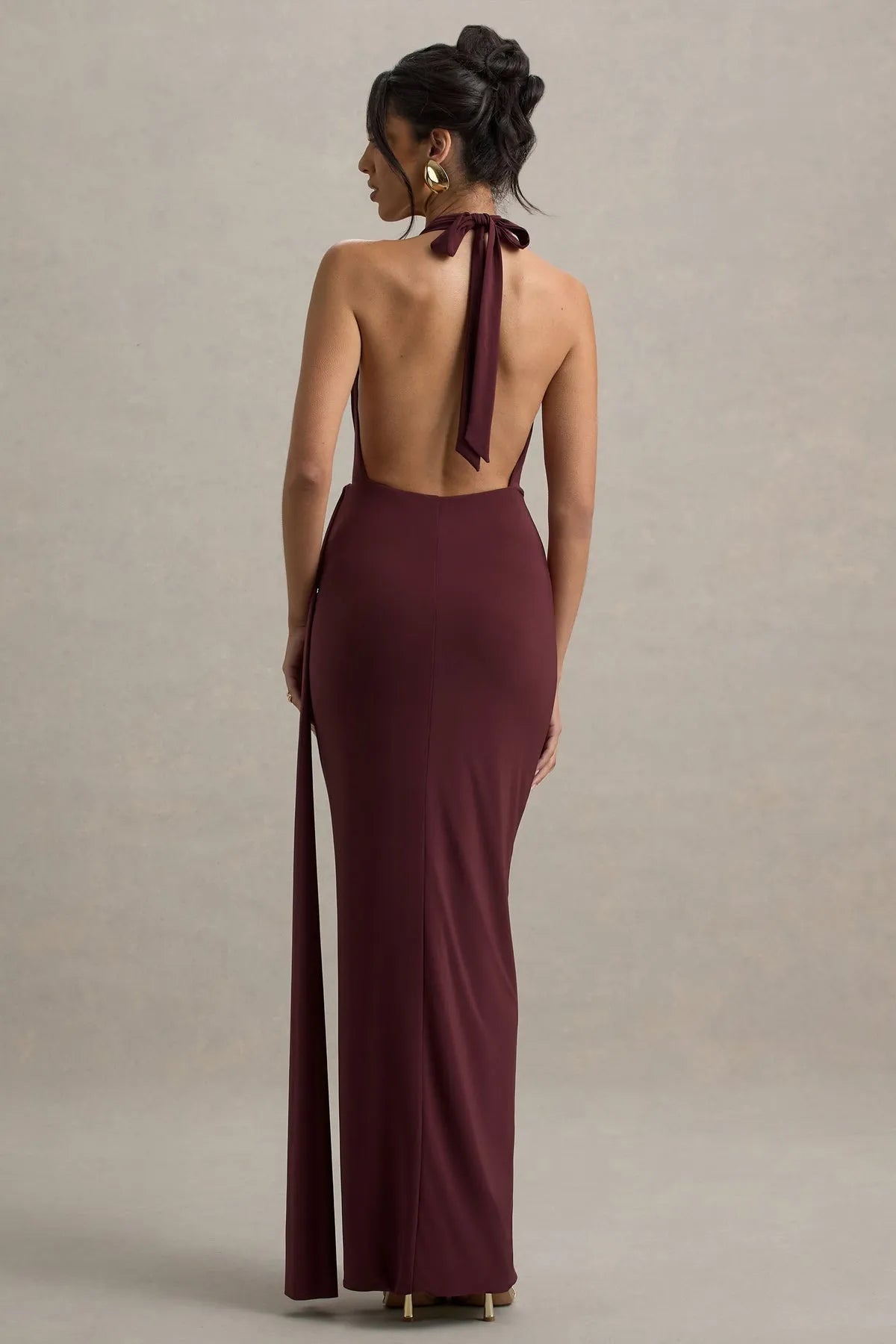Glamorous Burgundy Neck Prom Dresses with Draped Overlay and Side Slit for a Sophisticated Evening Look
