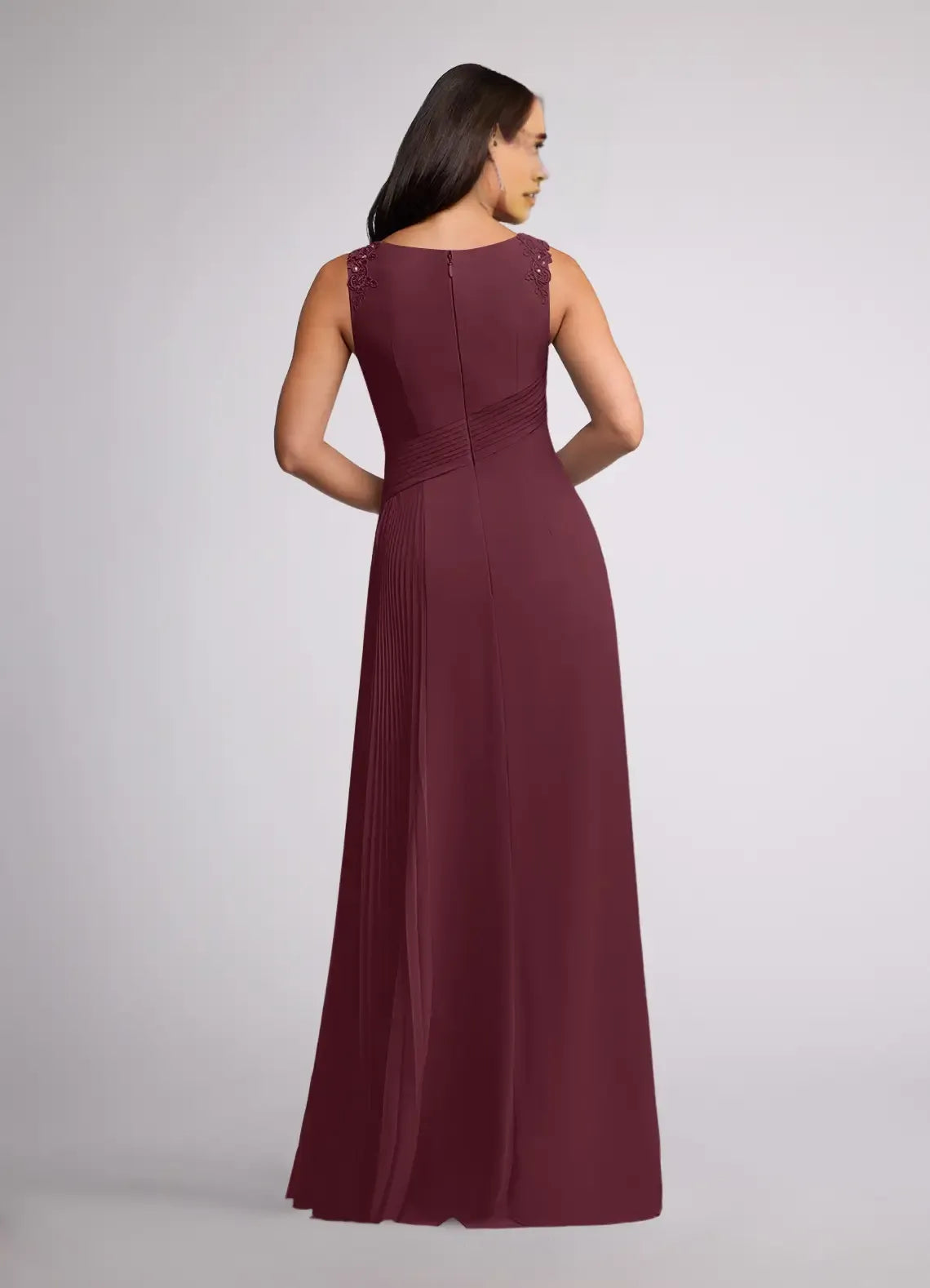 Glamorous Cabernet A-Line Sequins Chiffon Mother of the Bride Dresses Eye Catching Shoulder Embellishments High Neckline Figure  Flattering Pleated Design Sleeveless Side Slit