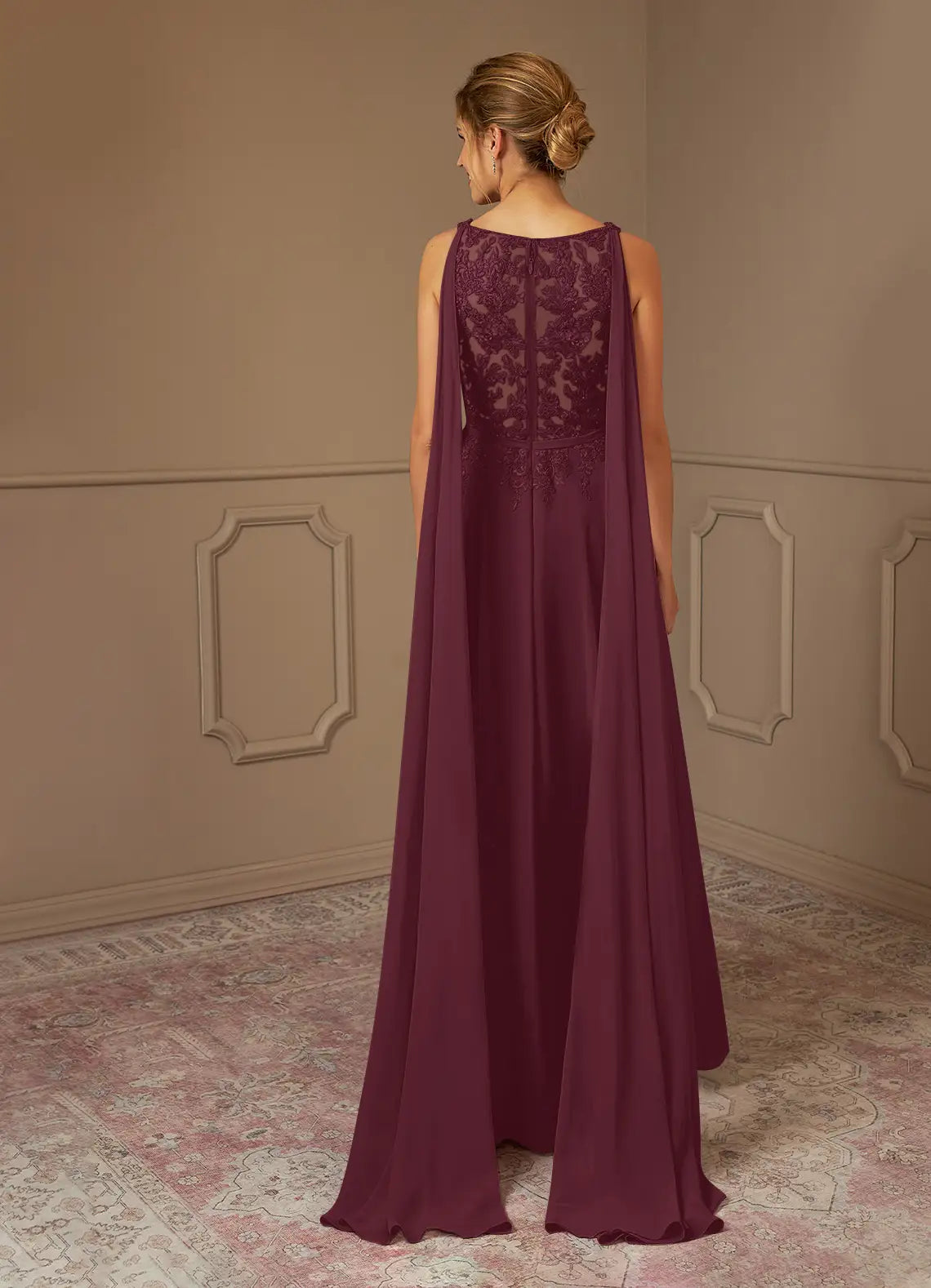 Glamorous Cabernet A-Line Sequins Chiffon Mother of the Bride Gown Eye Catching Lace Embellishments V - Neckline Figure Flattering Draped Design Sleeveless