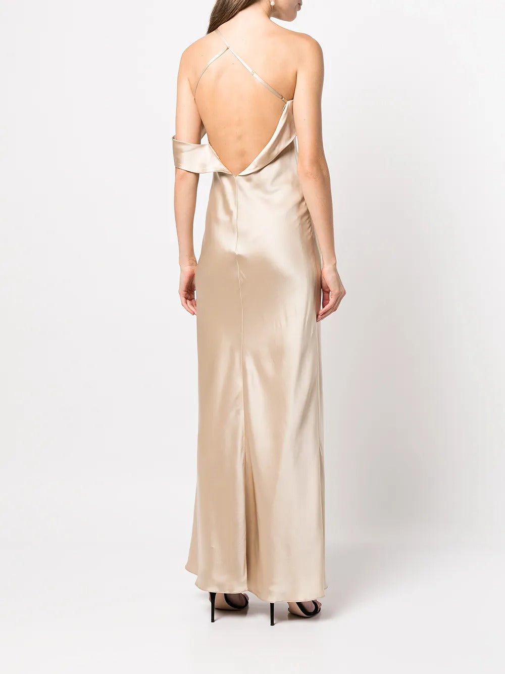 Glamorous Champagne Satin Asymmetric One-Shoulder Evening Dress