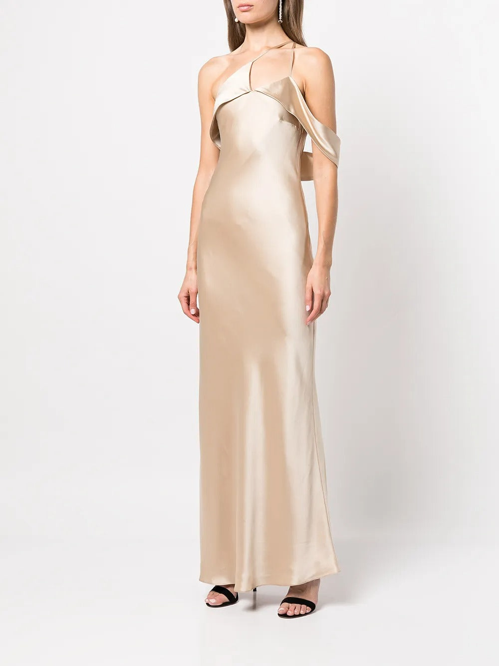 Glamorous Champagne Satin Asymmetric One-Shoulder Evening Dress