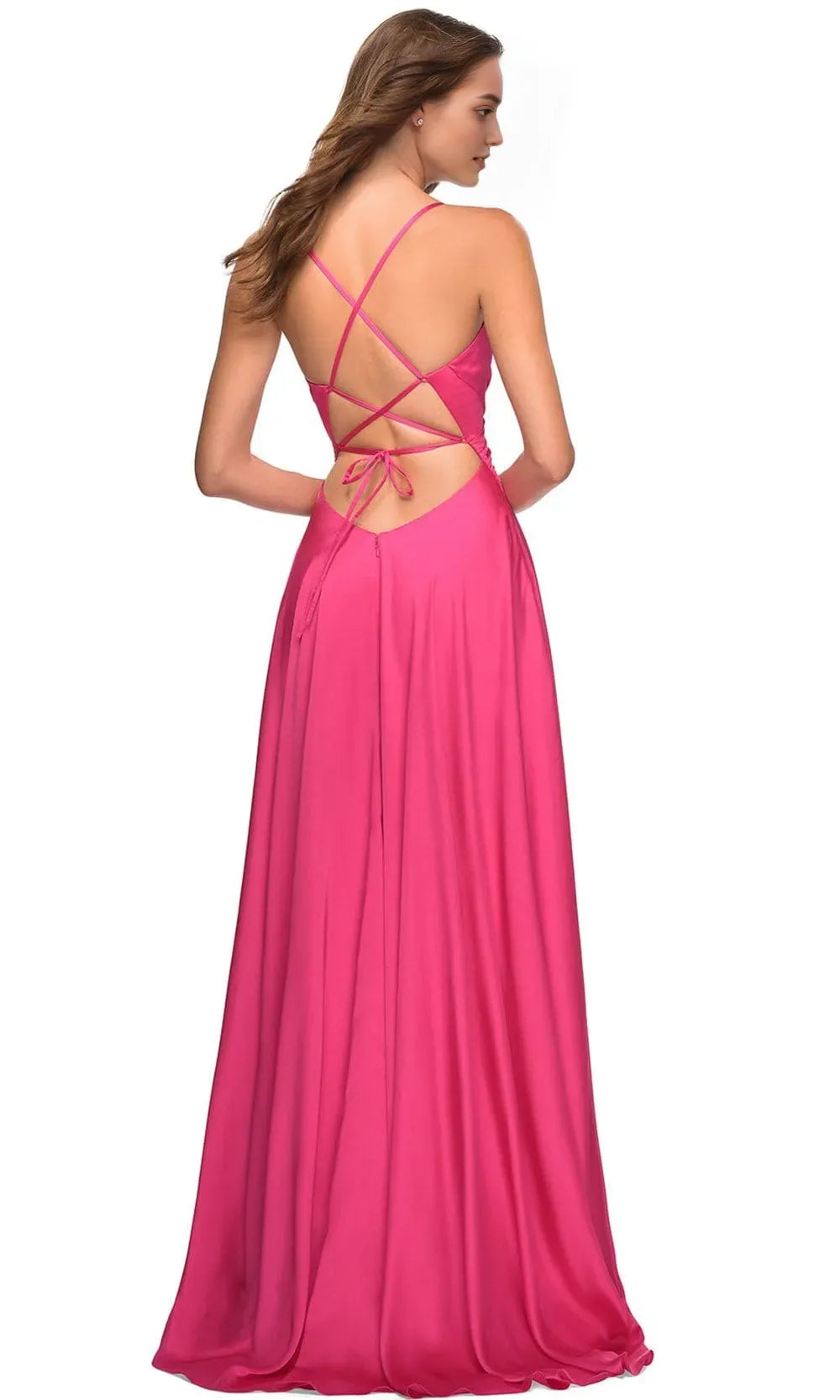Glamorous Fuchsia Satin Prom Gown with Cross Draped Bodice Side Slit and Ideal for Formal Occasions