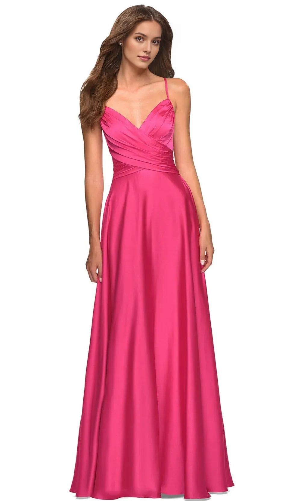 Glamorous Fuchsia Satin Prom Gown with Cross Draped Bodice Side Slit and Ideal for Formal Occasions