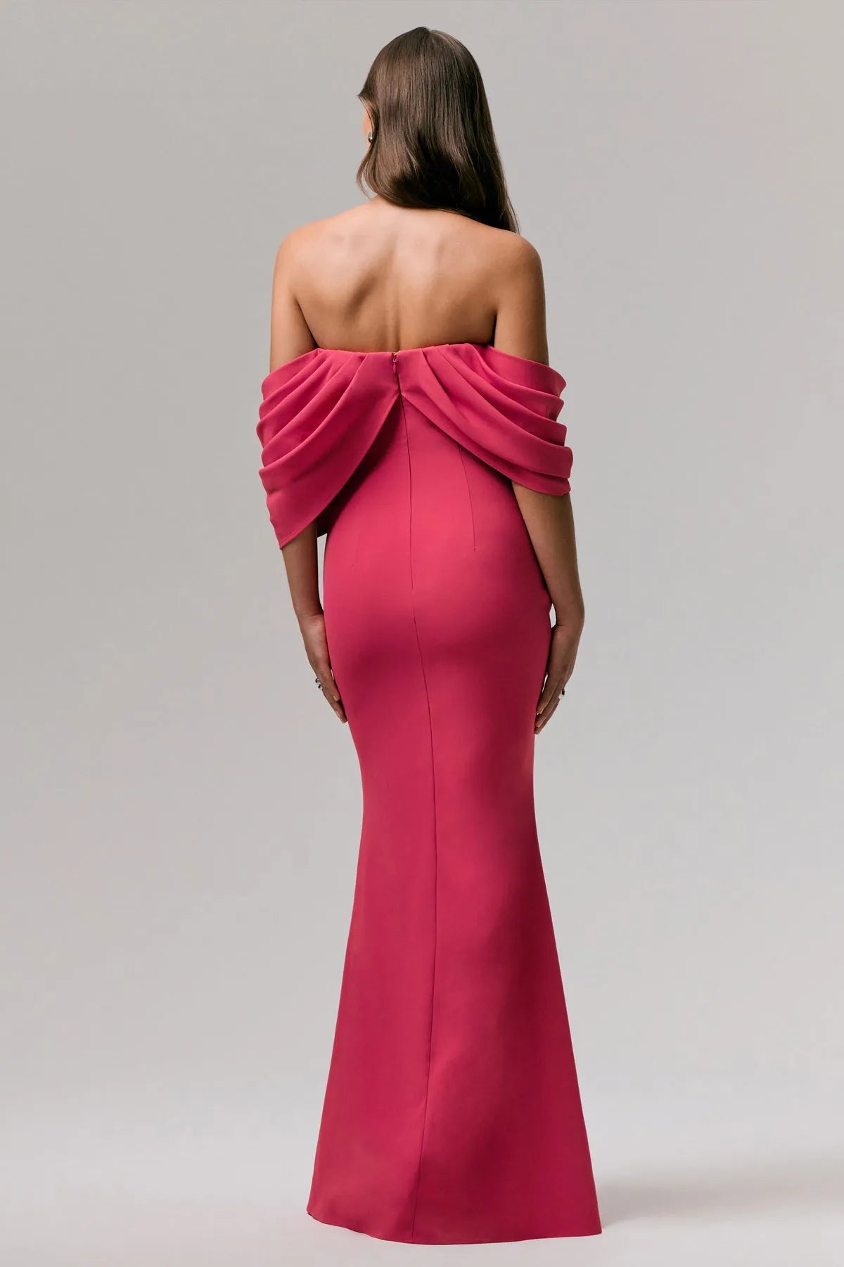 Glamorous Fuchsia Strapless Prom Dress with Draped Off  Shoulder Accents for Black  Tie Occasions