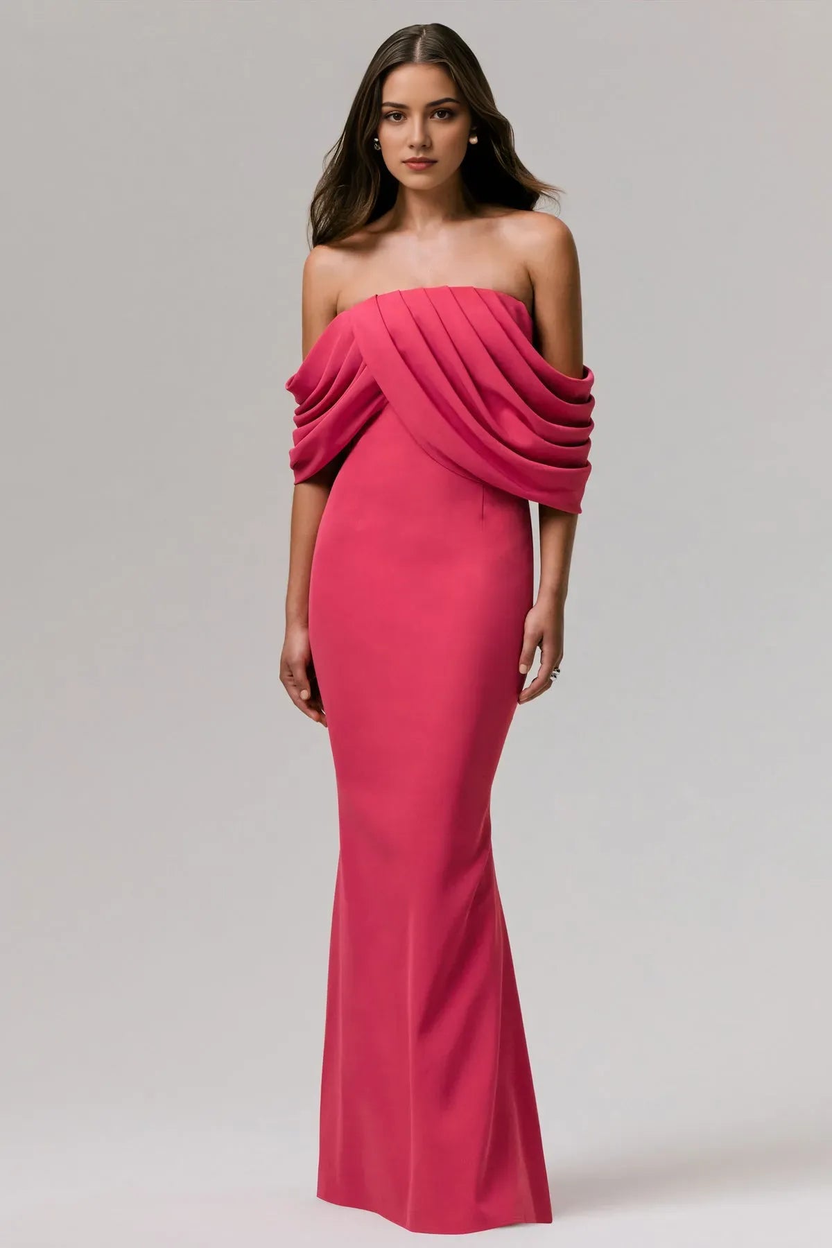 Glamorous Fuchsia Strapless Prom Dress with Draped Off  Shoulder Accents for Black  Tie Occasions