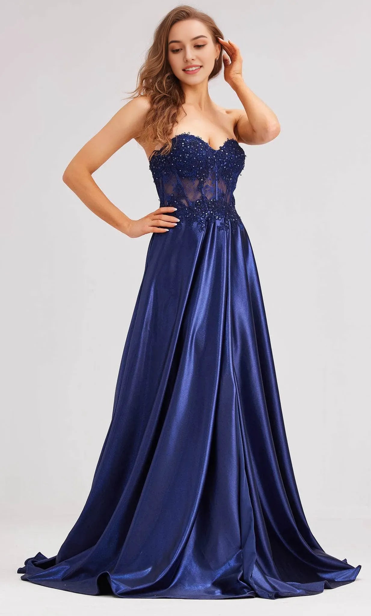 Glamorous Fuchsia Strapless Satin Evening Dresses with Lace Embellished Bodice Side Slit and Pockets Perfect for Proms Galas and Formal Soir¨¦es