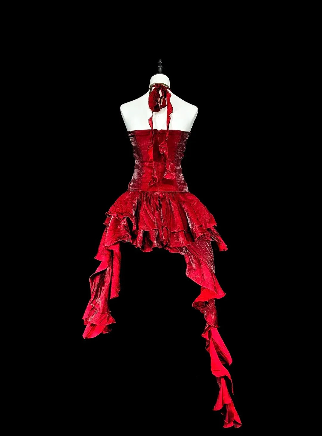 Glamorous High-Low Halter Sleeveless Ruffled Red Homecoming Dress