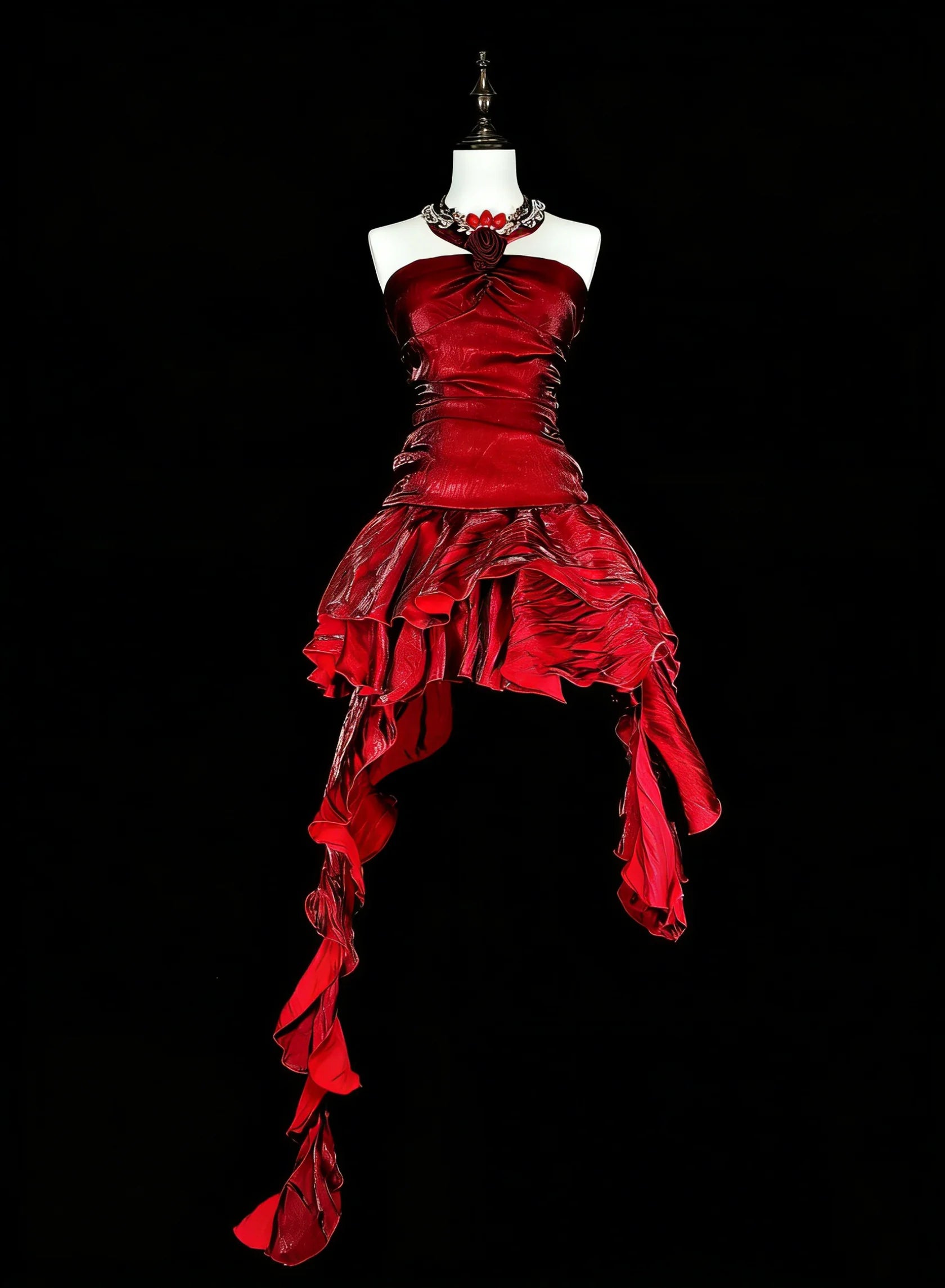 Glamorous High-Low Halter Sleeveless Ruffled Red Homecoming Dress