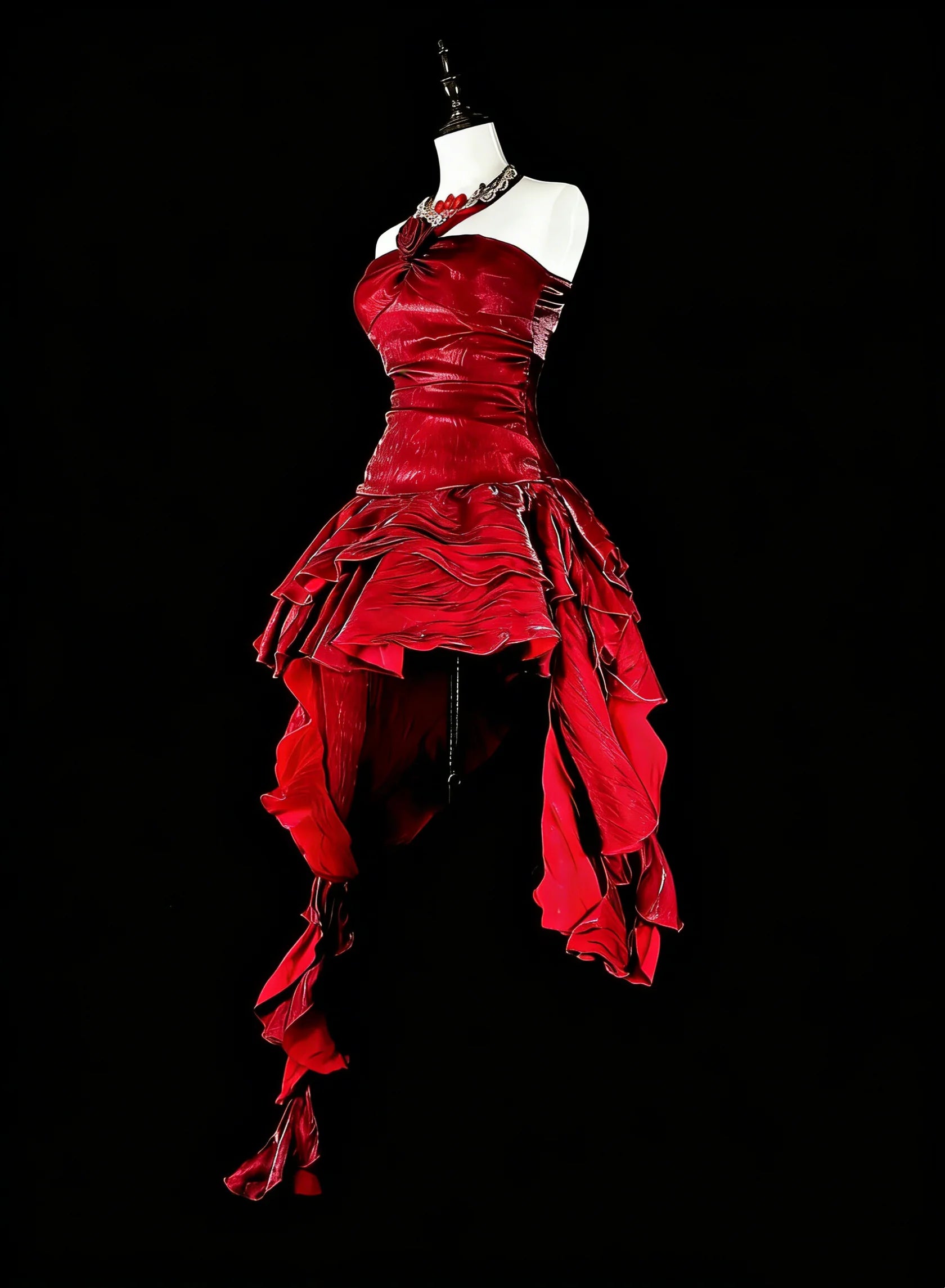 Glamorous High-Low Halter Sleeveless Ruffled Red Homecoming Dress