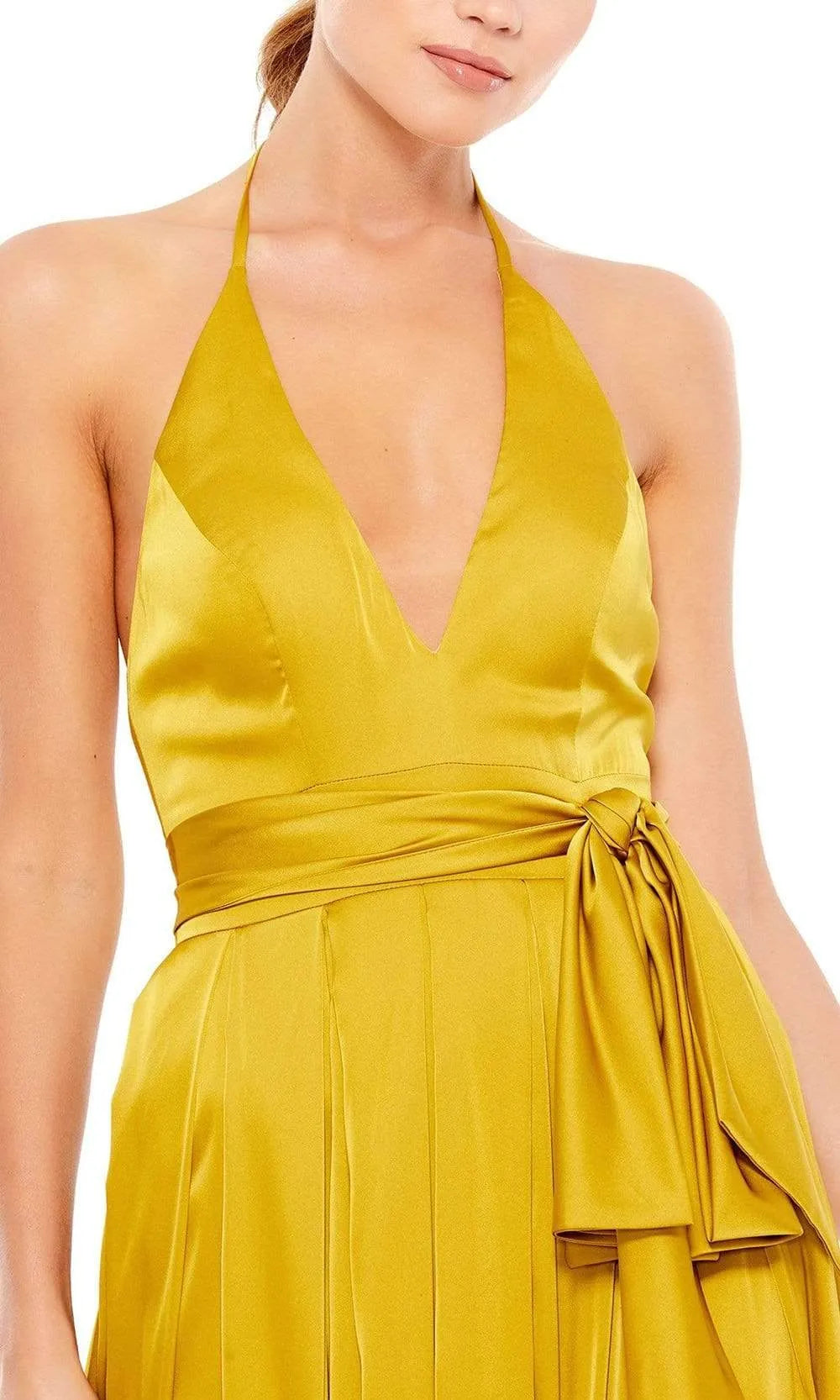 Glamorous Hot Pink Halter Neck Prom Dress with Deep V Neck Waist Tie High Side Slit deal for Formal Evening Occasions