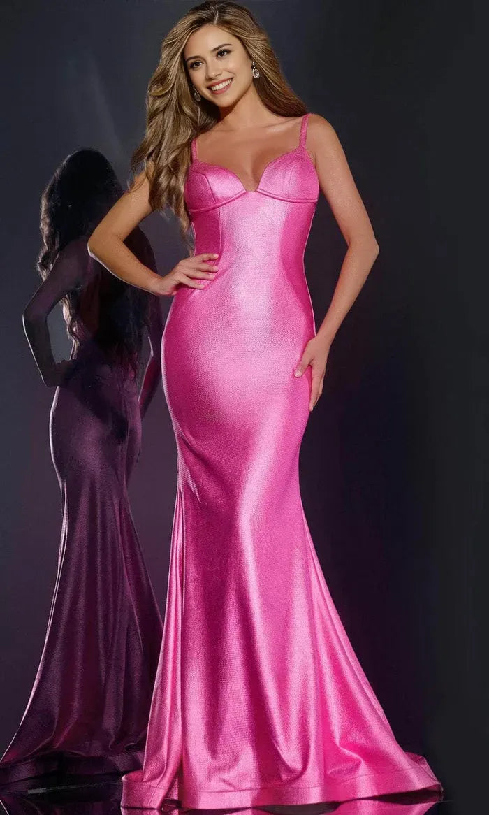 Glamorous Hot Pink Mermaid Prom Dress with Spaghetti Straps Sweetheart Neckline - Shimmering Evening Gown for Formal Events