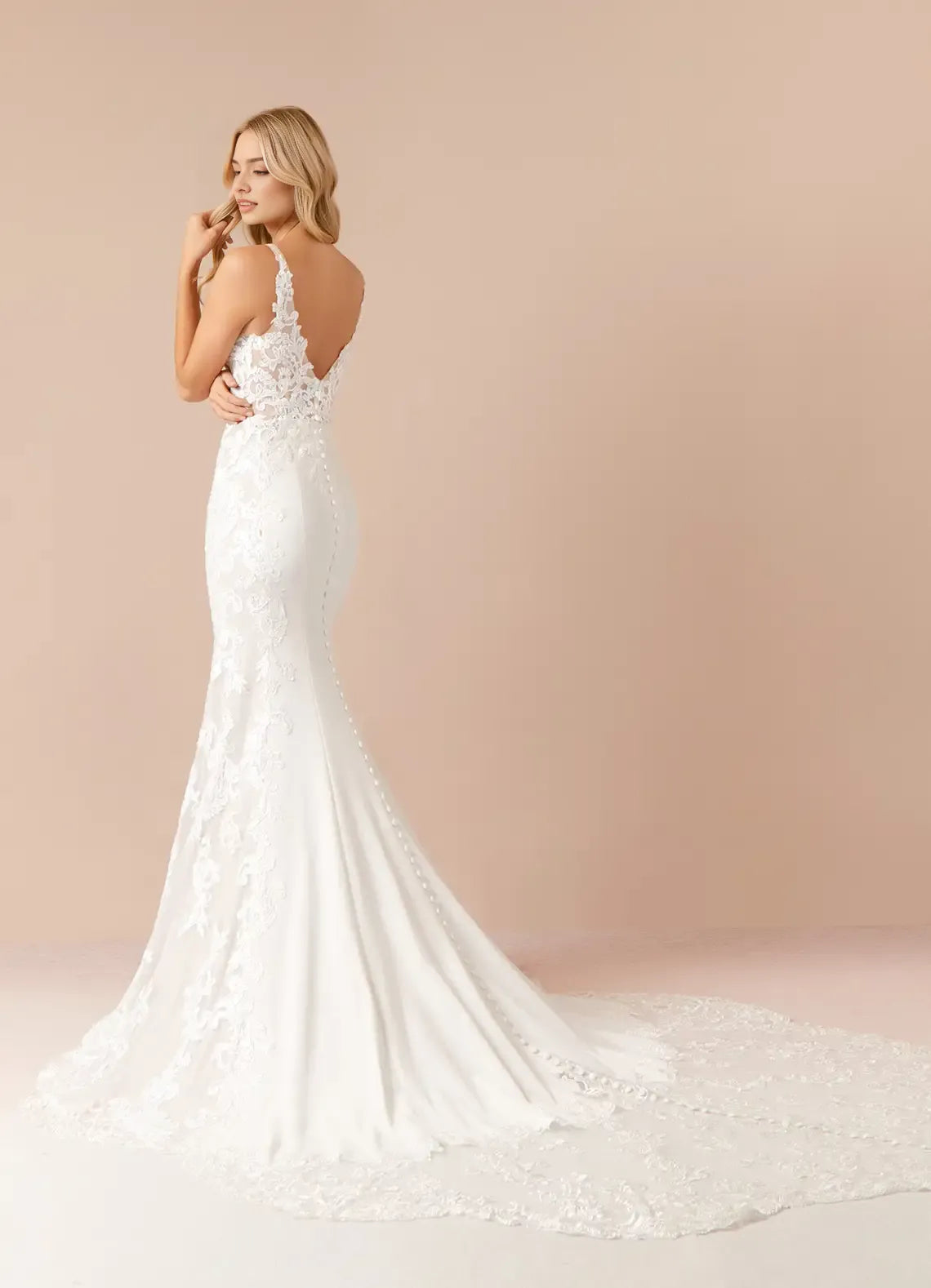 Glamorous Lace Mermaid Sequins Crepe Wedding Dresses Plunging V - Neck Figure  Hugging Sheer Design Intricate Lace Embroidery Mermaid Train for bride hot sale