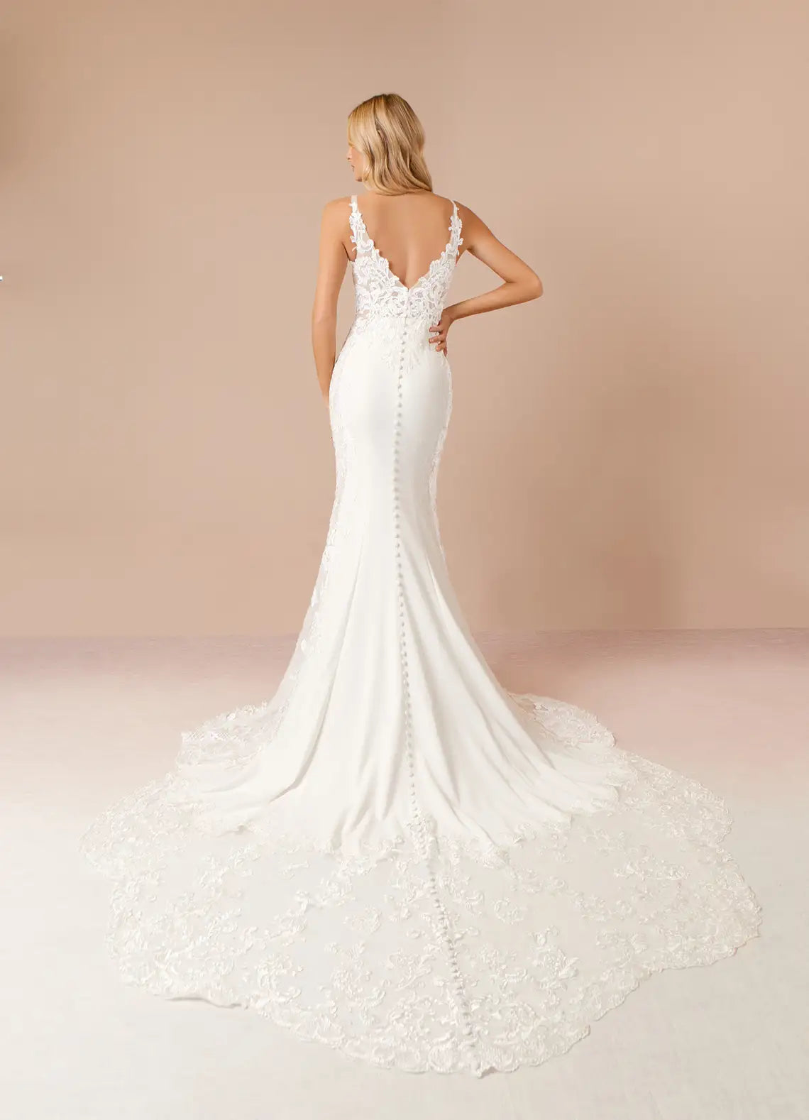 Glamorous Lace Mermaid Sequins Crepe Wedding Dresses Plunging V - Neck Figure  Hugging Sheer Design Intricate Lace Embroidery Mermaid Train for bride hot sale