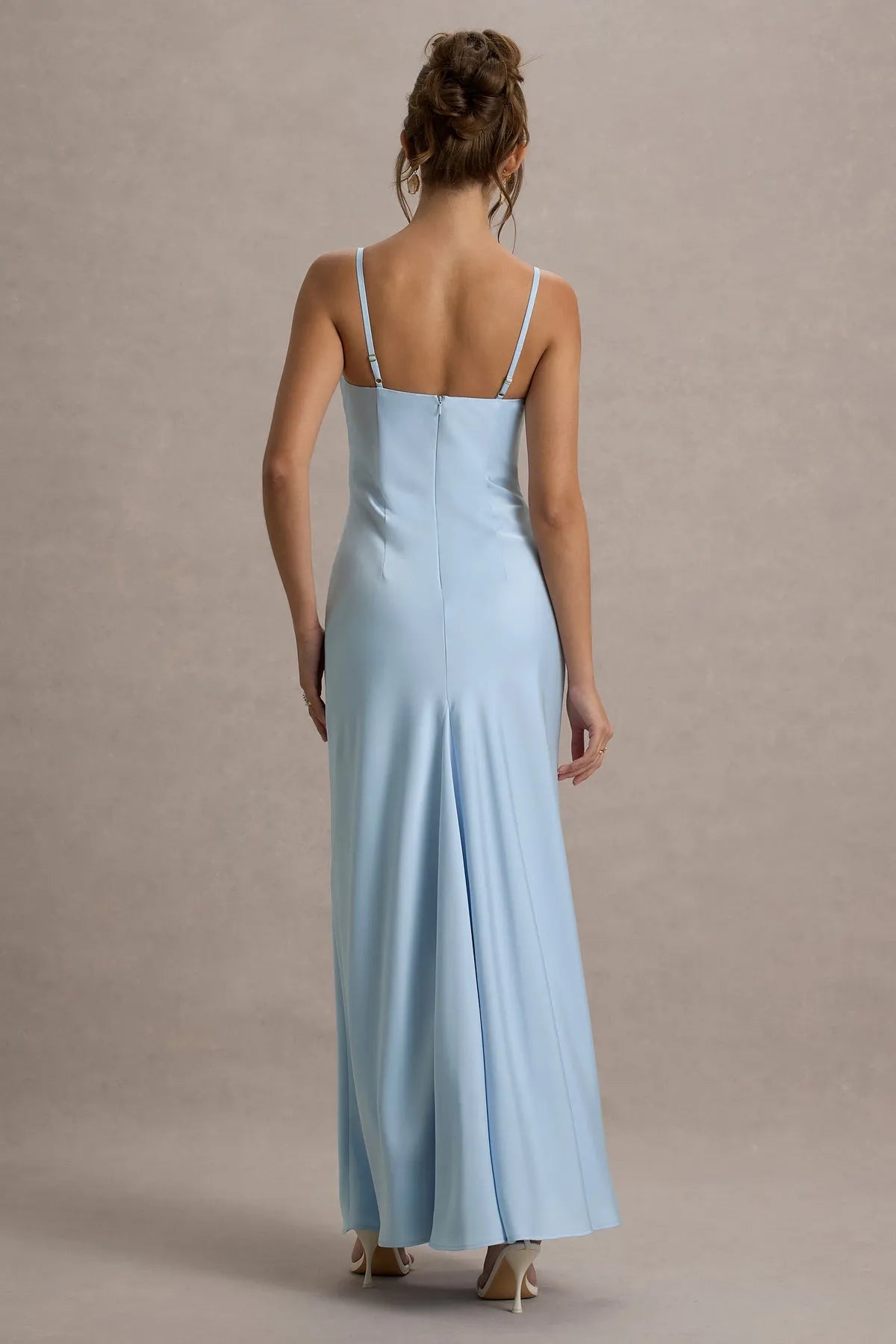 Glamorous Light Blue Satin Prom Dresses with Cowl Neck and Delicate Straps Ideal for Luxurious Ball Events