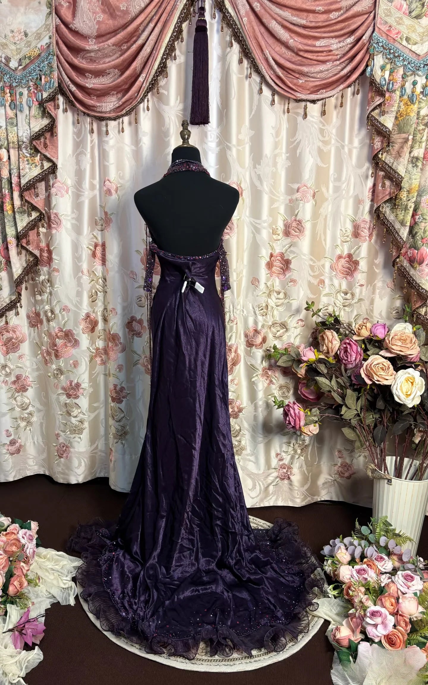 Glamorous Mermaid Halter Beaded Purple Maxi Prom Dress