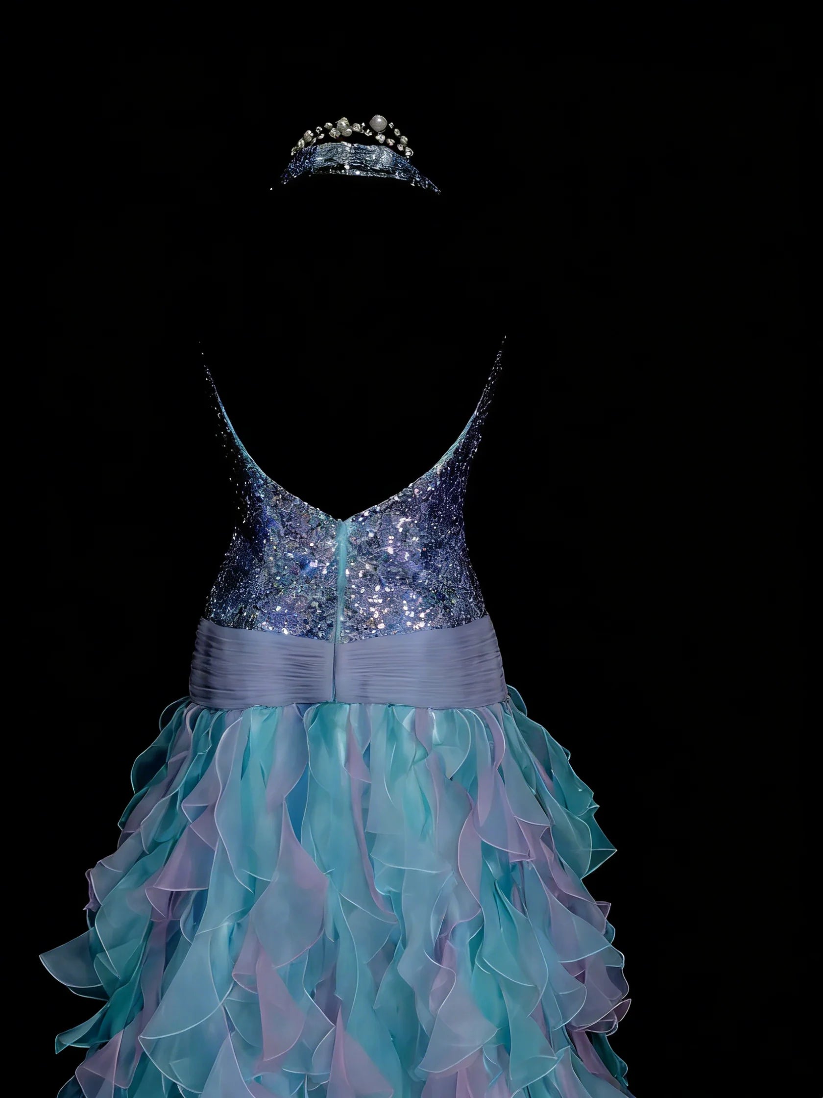 Glamorous Mermaid Halter Neck Sequin Blue-Purple Maxi Prom Dress