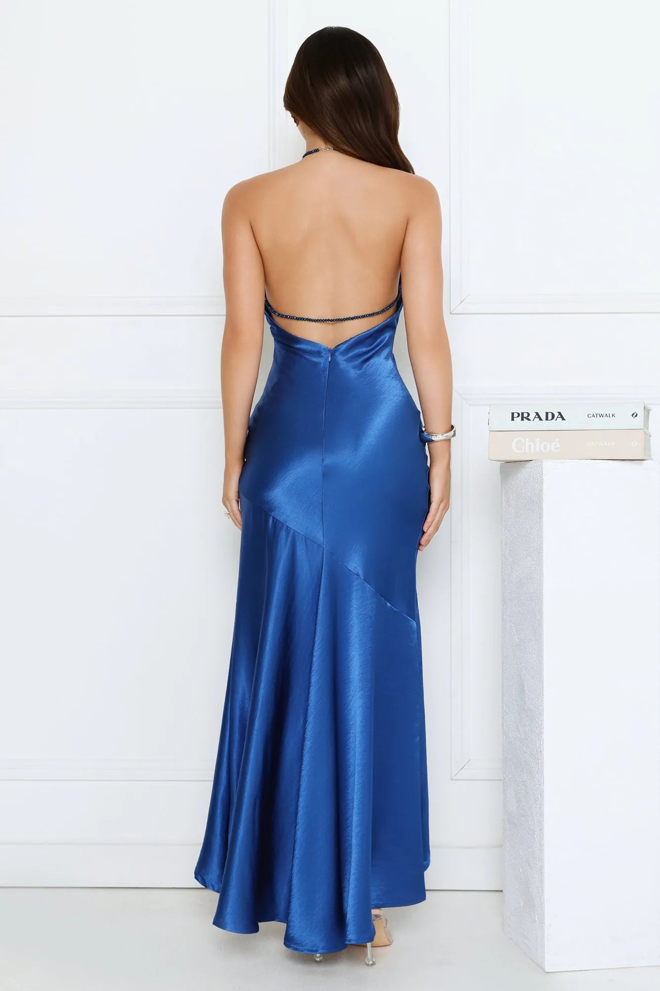 Glamorous Mermaid Halter Neck Sleeveless Keyhole Satin Open Back High-Low Prom Dresses Hot Sale