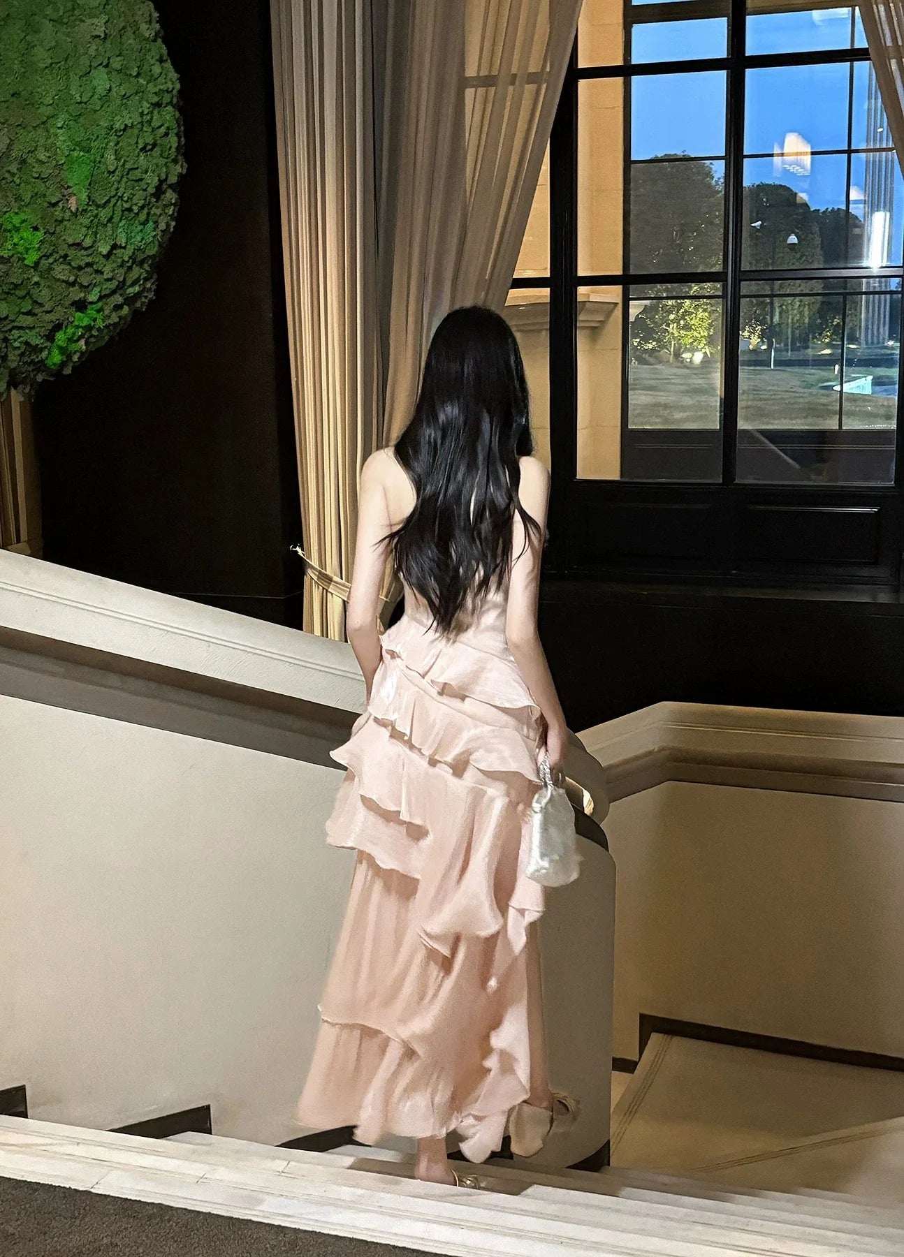 Glamorous Mermaid Halter Neck Sleeveless Ruffled Blush Maxi Prom Dress