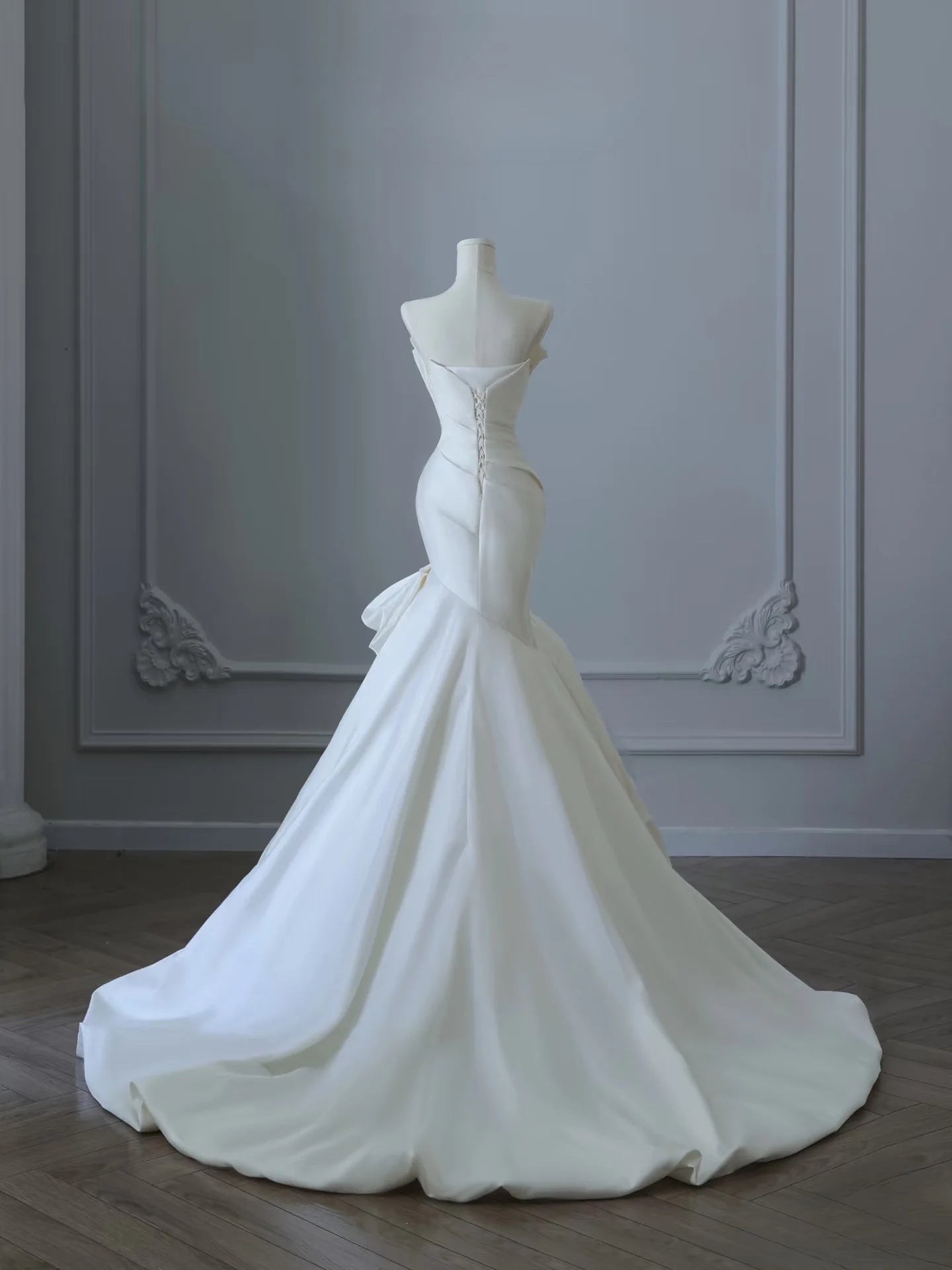 Glamorous Mermaid Off-the-Shoulder Ruched Ivory Satin Wedding Dresses