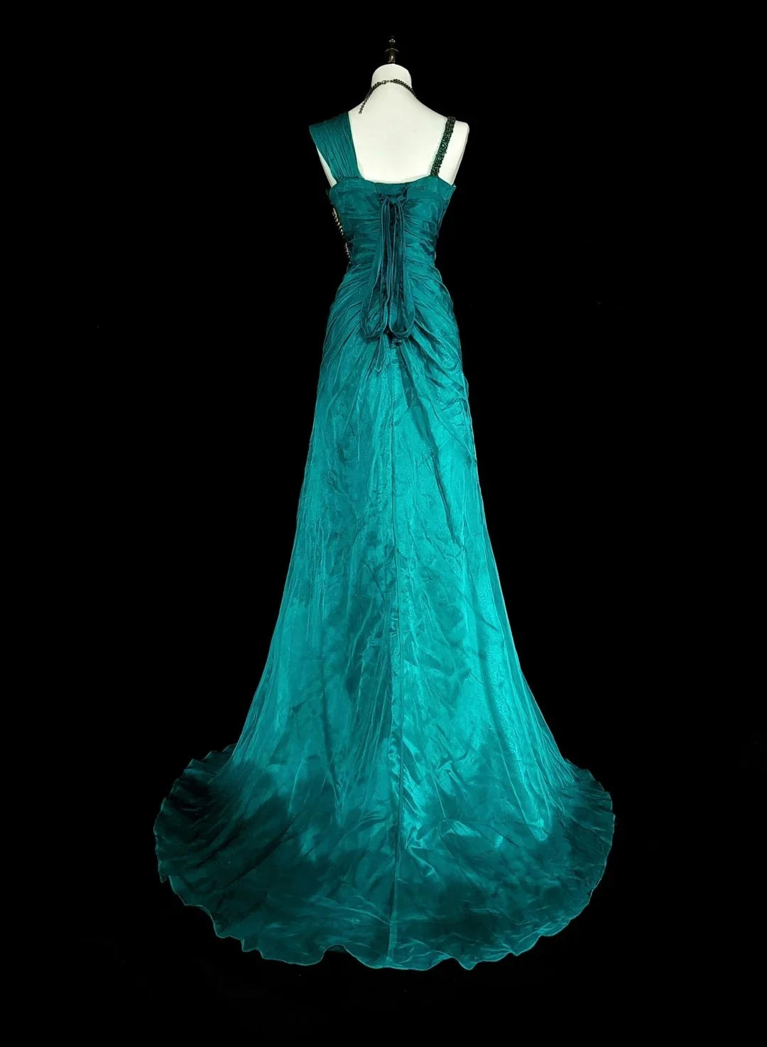 Glamorous Mermaid One-Shoulder Embellished Teal Maxi Prom Dress