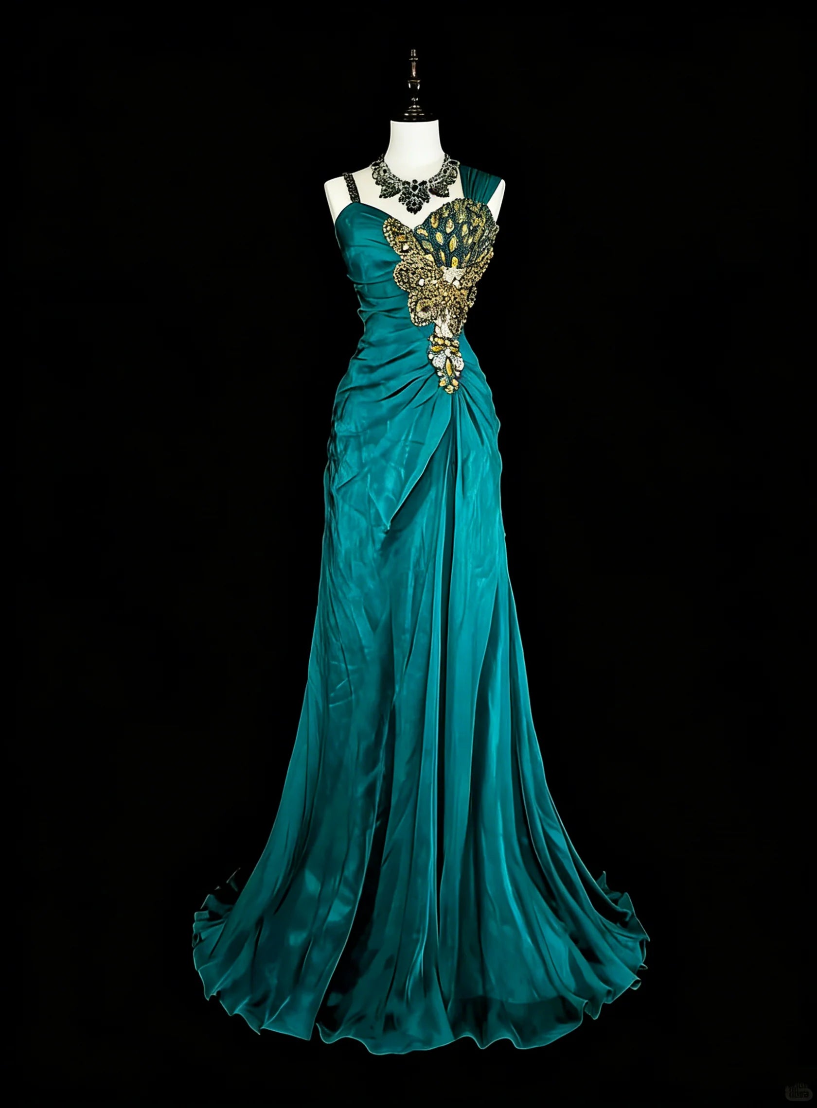 Glamorous Mermaid One-Shoulder Embellished Teal Maxi Prom Dress