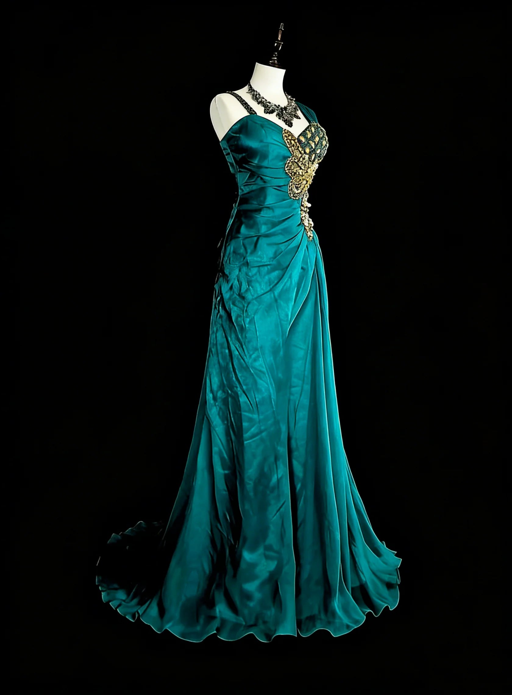 Glamorous Mermaid One-Shoulder Embellished Teal Maxi Prom Dress