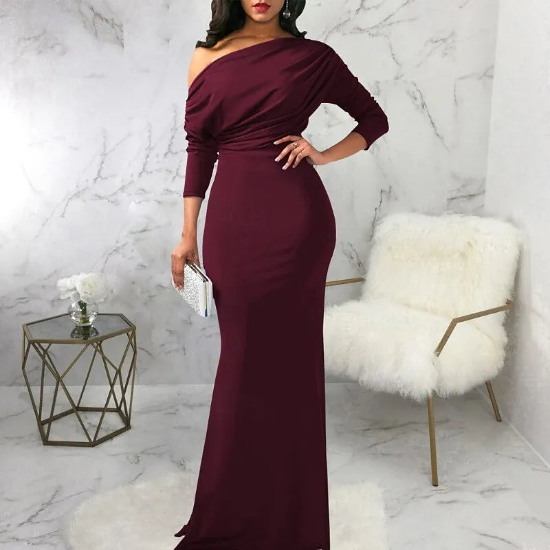 Glamorous Mermaid One-Shoulder Half Sleeve Draped White Maxi Prom Dress for Women Custom