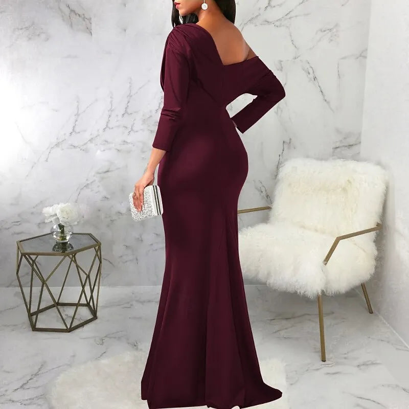 Glamorous Mermaid One-Shoulder Half Sleeve Draped White Maxi Prom Dress for Women Custom