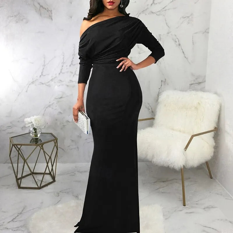 Glamorous Mermaid One-Shoulder Half Sleeve Draped White Maxi Prom Dress for Women Custom
