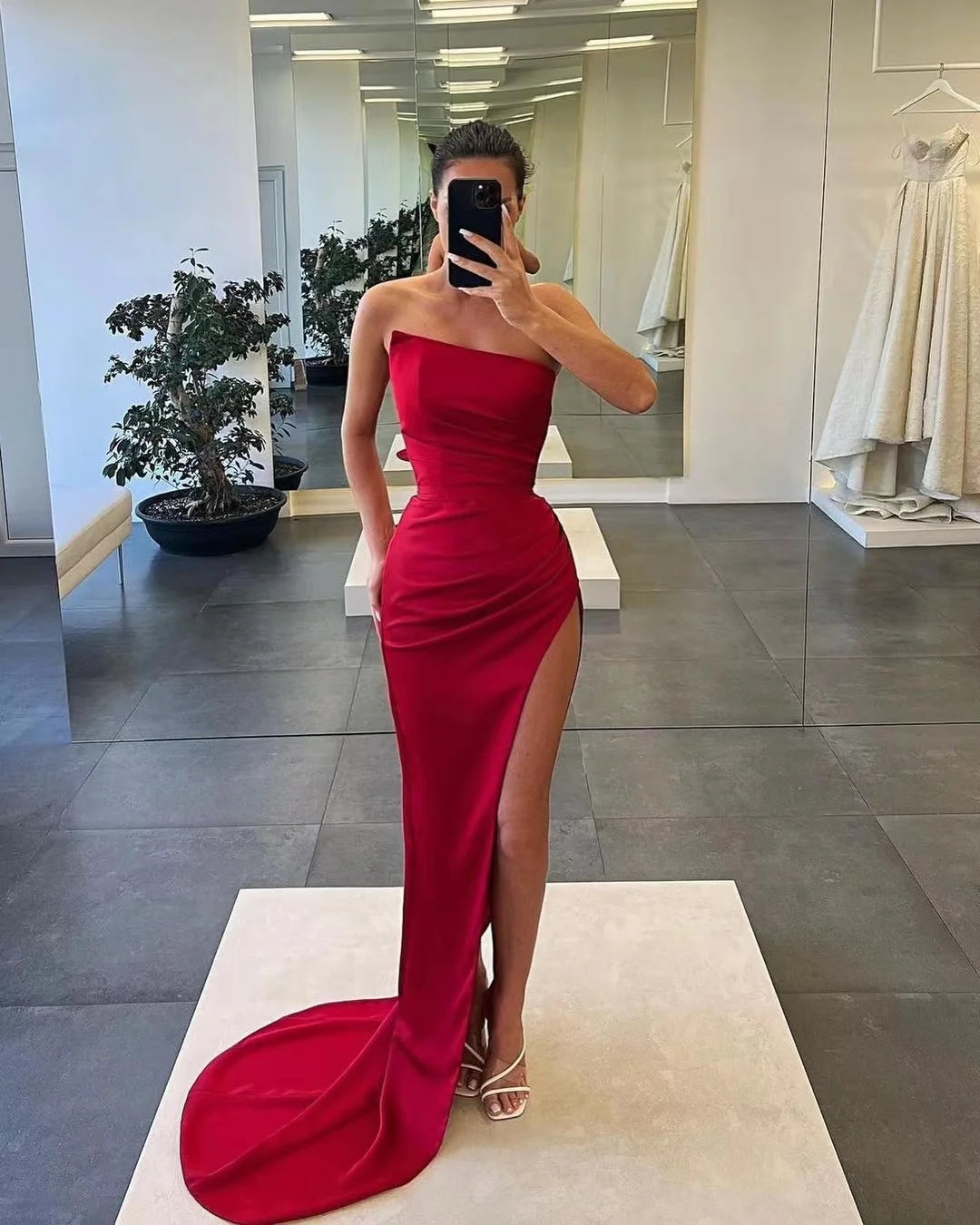 Glamorous Mermaid One-Shoulder Satin Maxi Prom Dress
