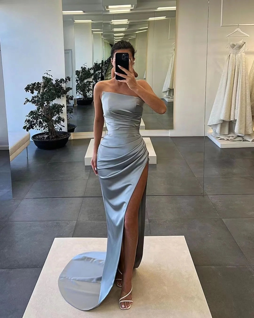 Glamorous Mermaid One-Shoulder Satin Maxi Prom Dress