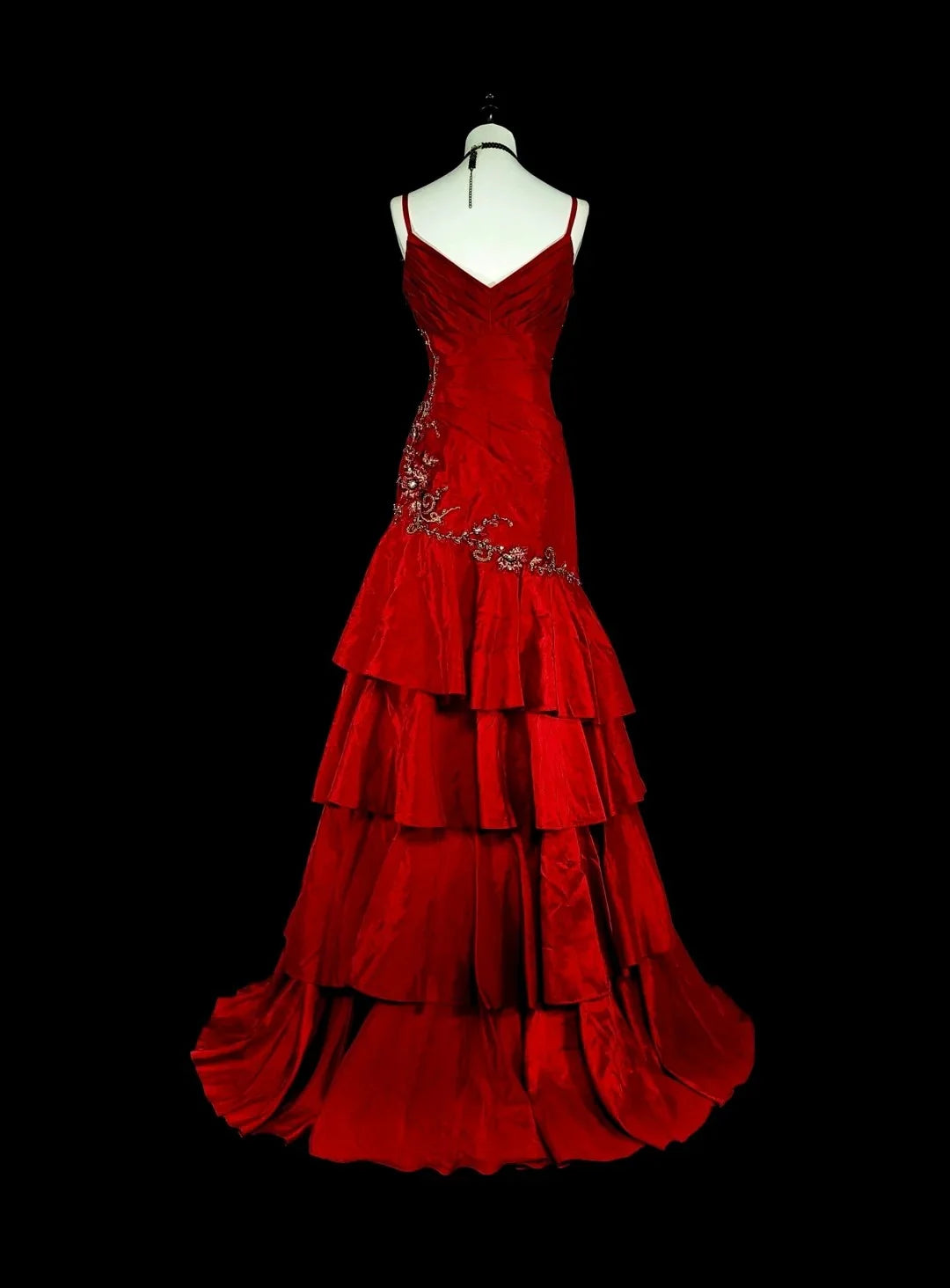 Glamorous Mermaid Spaghetti Strap Ruffled Red Maxi Prom Dress